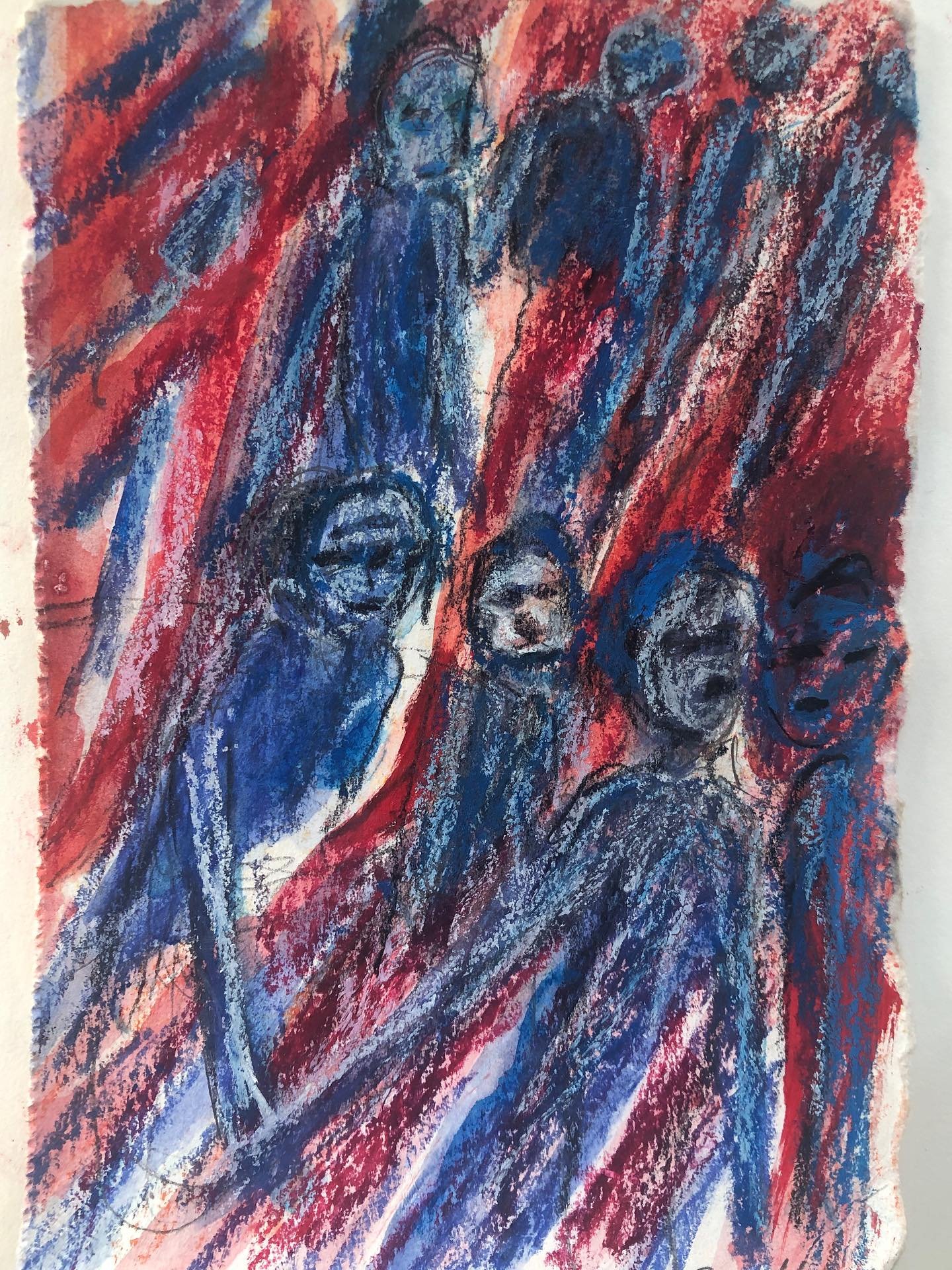 &ldquo;Gathering for Food,&rdquo; #oilpastel #forcedstarvation #ethniccleansing #savegaza #madleen  #gretathunberg