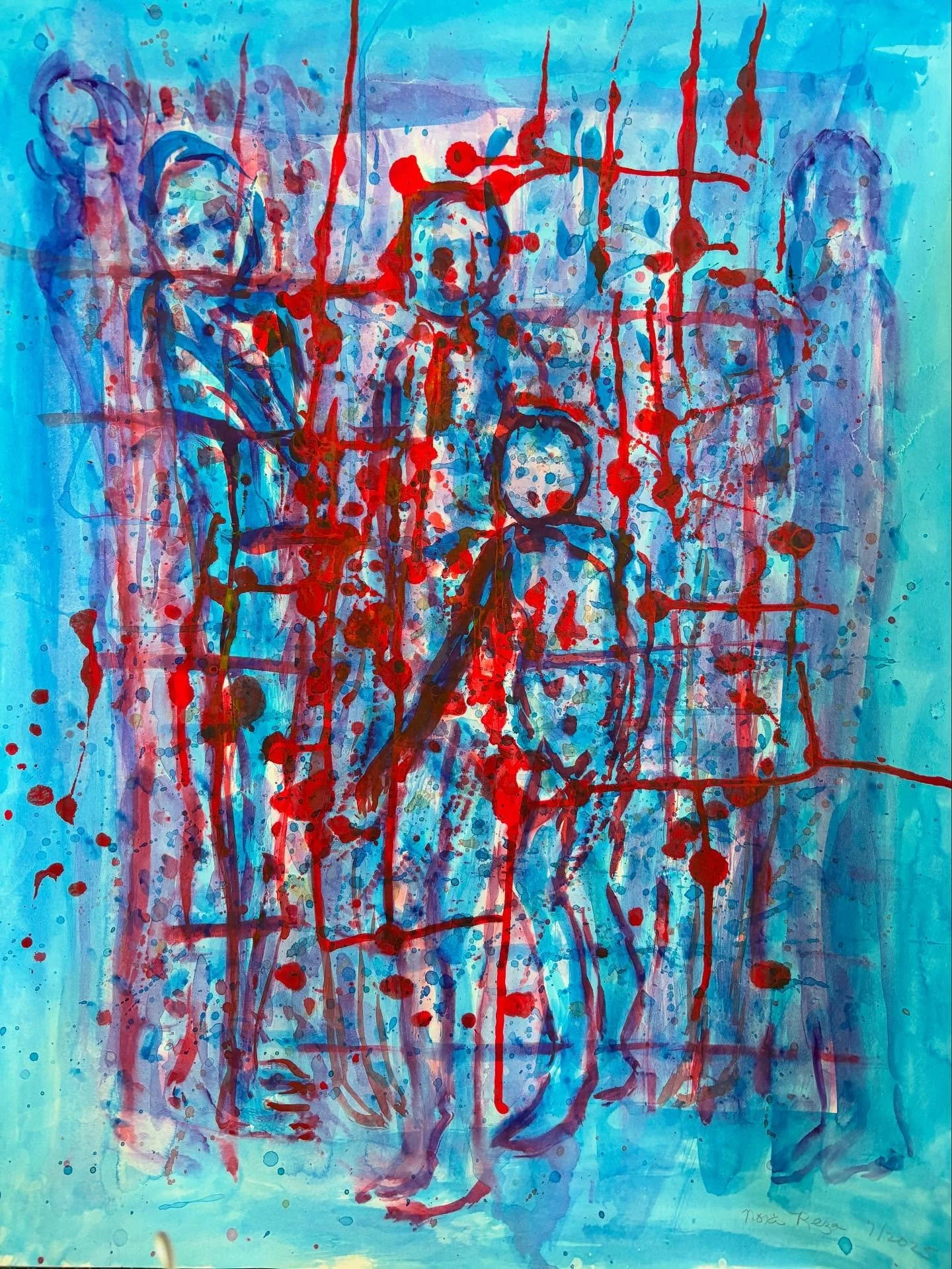 &ldquo;The blood-dimmed tide is loosed,  and everywhere The ceremony of innocence is drowned;&rdquo; #watercolor  #ink #yeats #Gaza #forcedstarvation #palestine