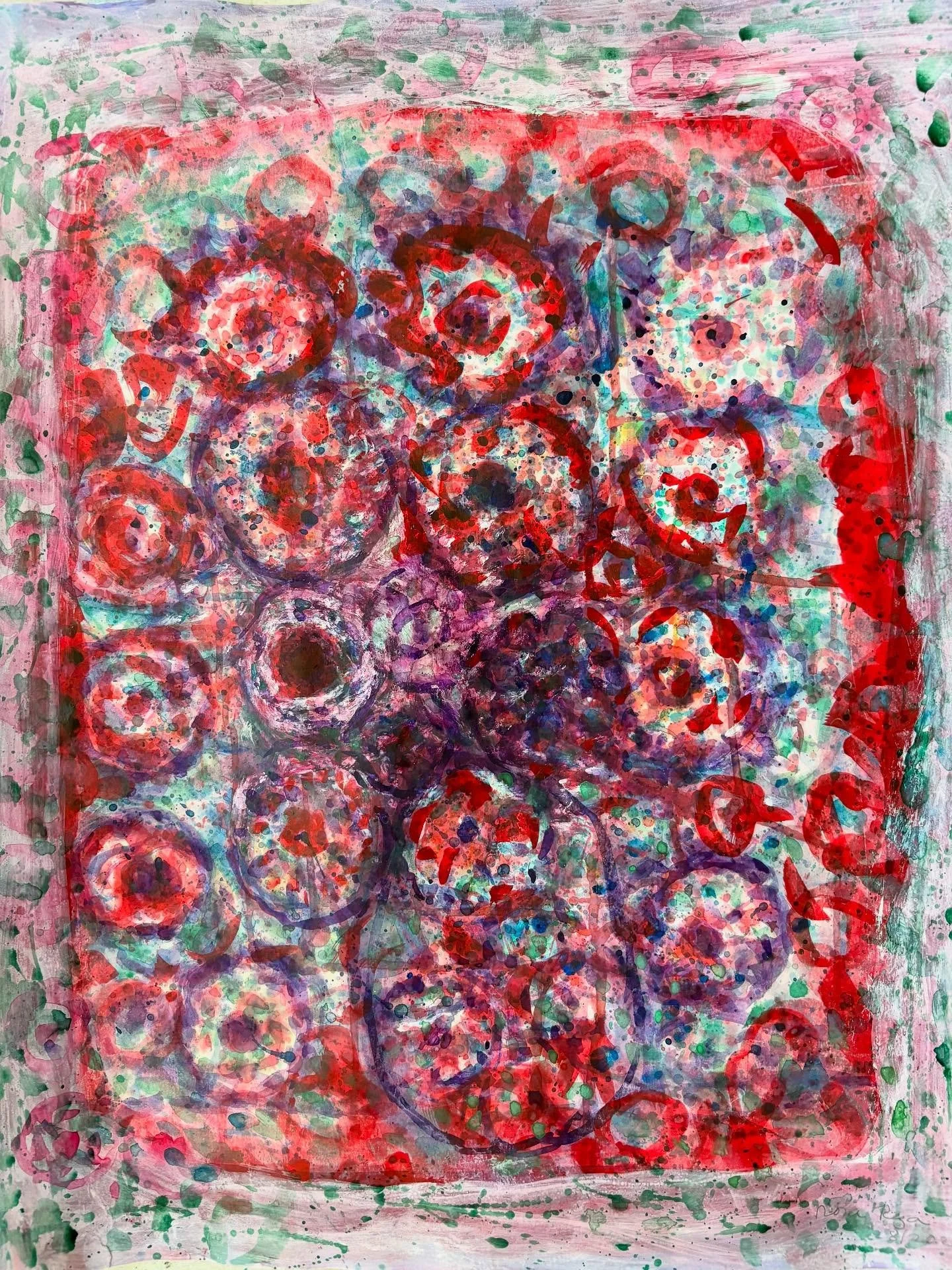 &ldquo;Mysterious Bouquet,&rdquo; on Bristol paper,  25 inches x 19&rdquo;. 8/2025.  #watercolor #ink #mixedm&eacute;dia