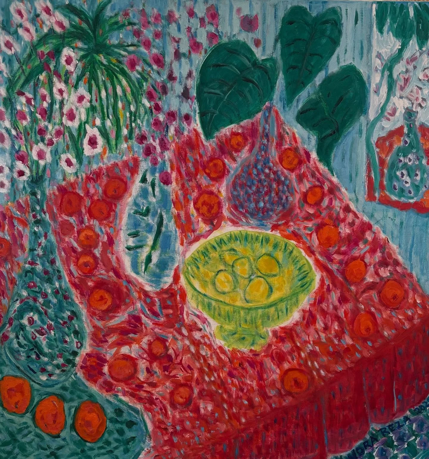 I&rsquo;ve been working on some still life&rsquo;s which I began  during the isolation of Covid. This one, &ldquo;Ecstatic Fruit Bowl with Mirror,&rdquo;was a pleasure to paint.  30 inches x 30&rdquo; .  #oilonlinen #sfbayareaartist #oaklandartist