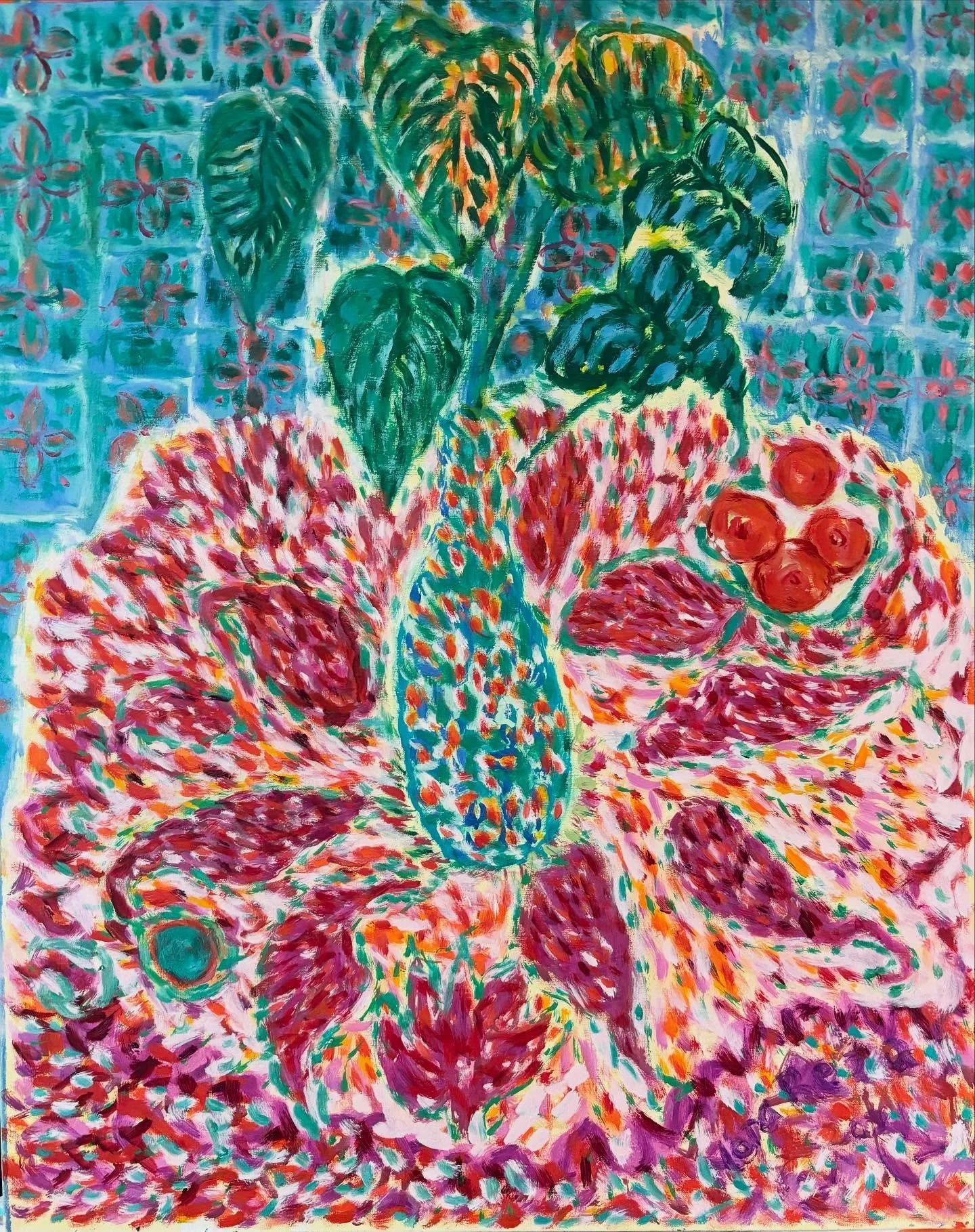 &ldquo;Philodendron on Paisley,&ldquo; oil on linen, 30 inches x 24&rdquo; . 2025.  #oilpainting #sfbayareaartist