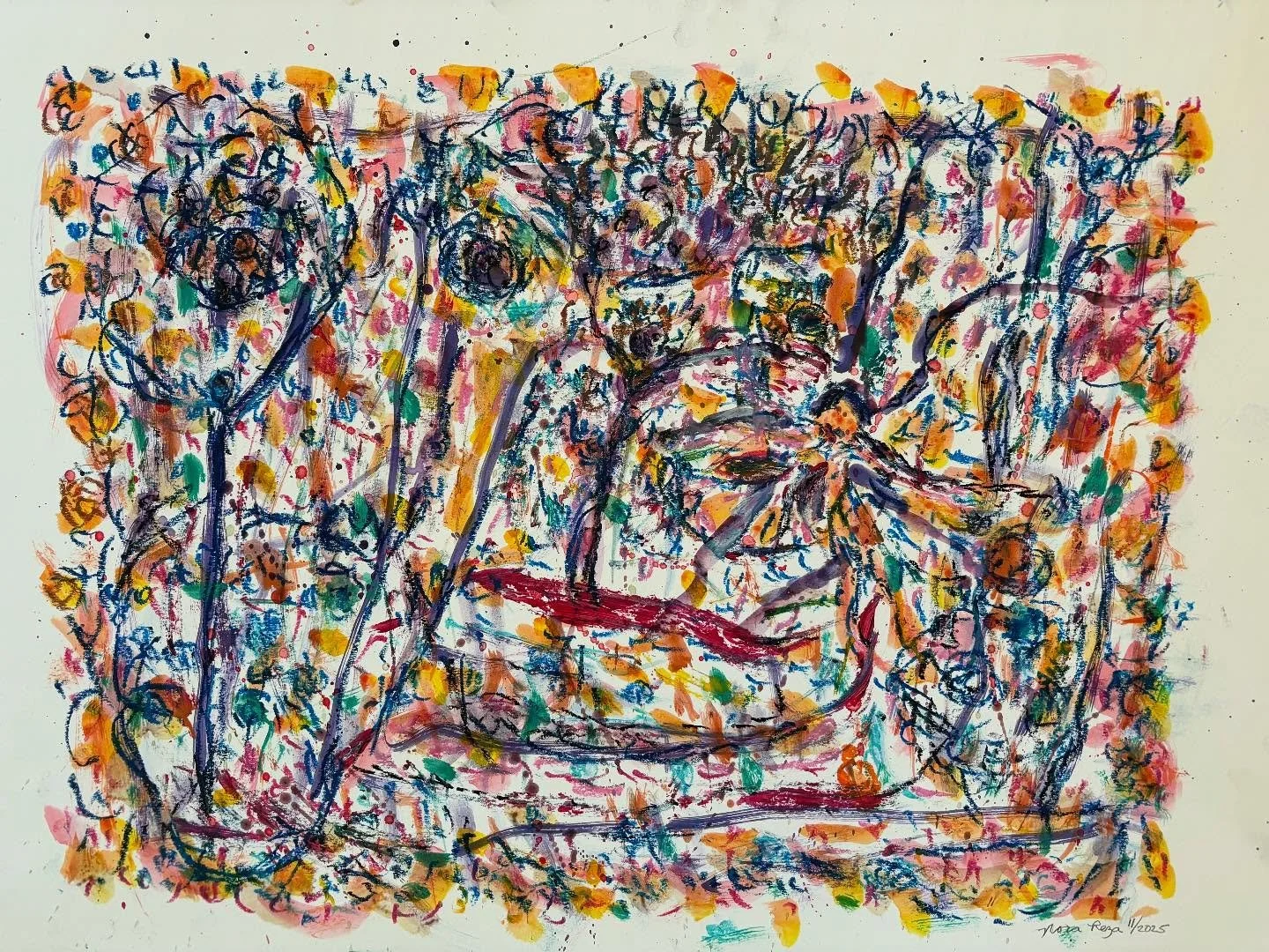 Recent work from my &ldquo;Visionary Portraits,&ldquo; series. Along with my figurative and abstract work, I seem to have a need to explore the stream of mind in drawing and painting.  I see faces and figures coming from out of the maelstrom of marks