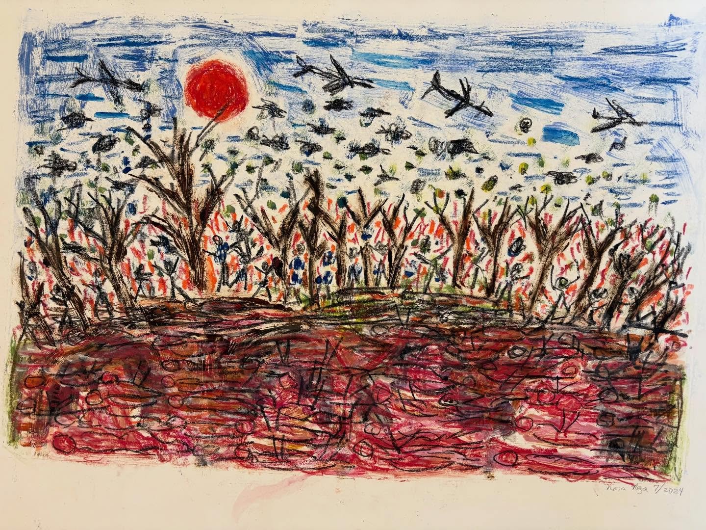 &ldquo;Burnt Olive Trees,&rdquo; #oilpastel #westbank #palestine