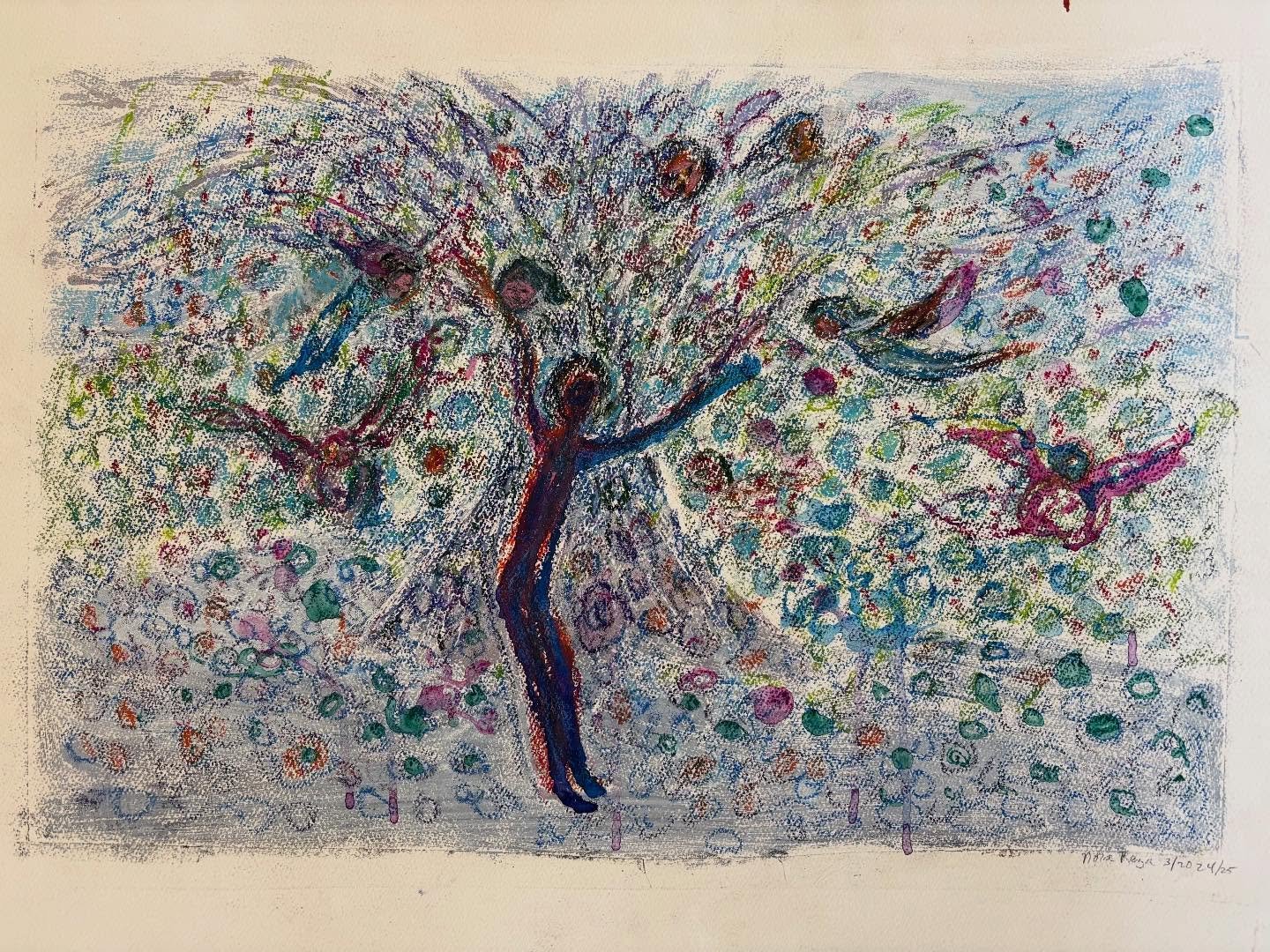 &ldquo;Tree of Transformation,&rdquo; on Arches paper, 21 inches x 31&rdquo;. 2024-25.  #watercolor #pastel &ldquo; #sfbayareaartist