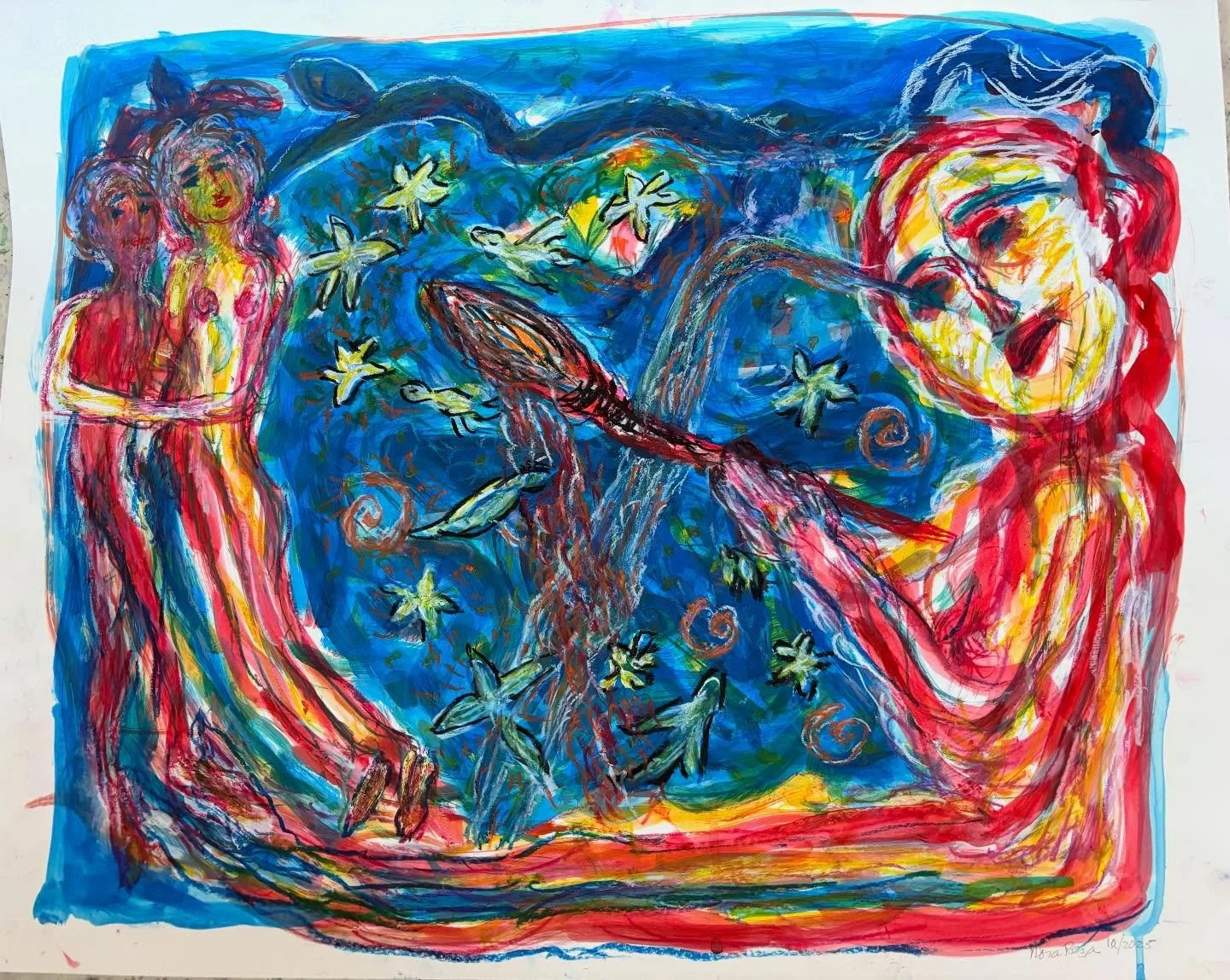 this is from &ldquo;The Artist in Her Studio,&rdquo; series 19 inches x  25&rdquo;  12/2025.  #mixedmedia #sfbayareaartist