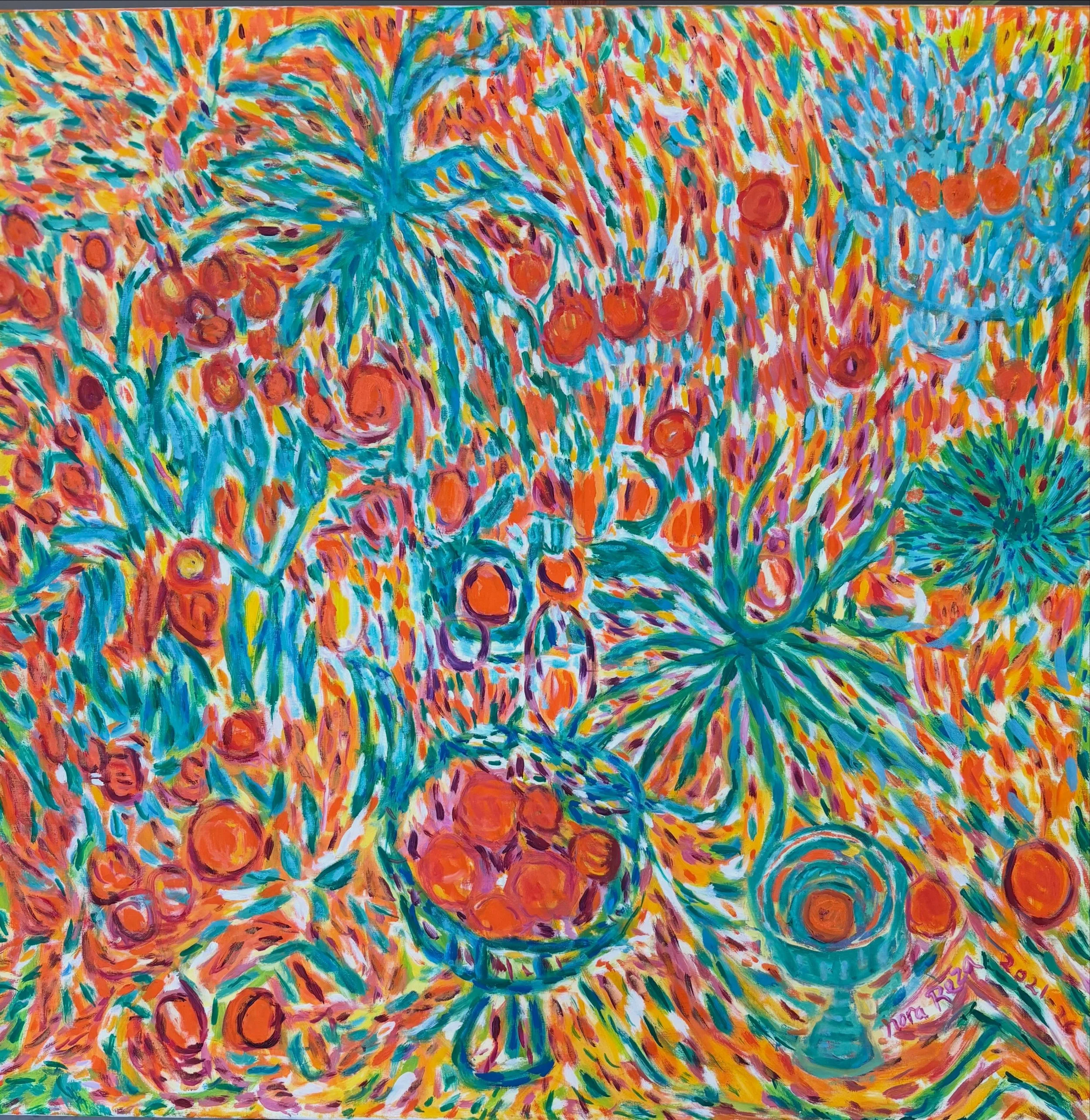 &ldquo;Ecstatic and Overflowing Fruit Bowl,&rdquo; oil on linen,  36 inches x36&rdquo;, 2026. #sfbayareaartist