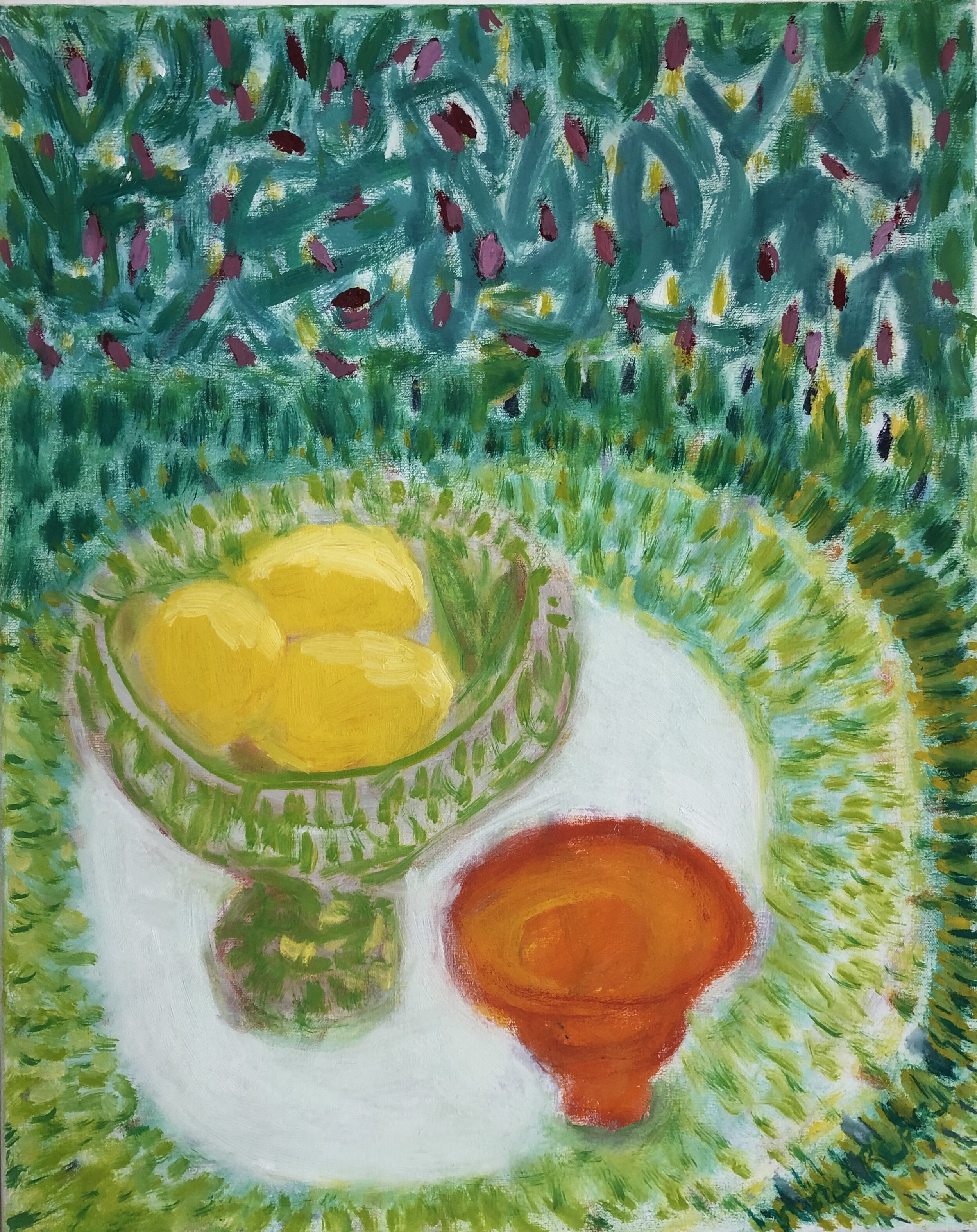 "Lemons in Fruit Bowl," 2020, Oil on Linen, 20" x 16"