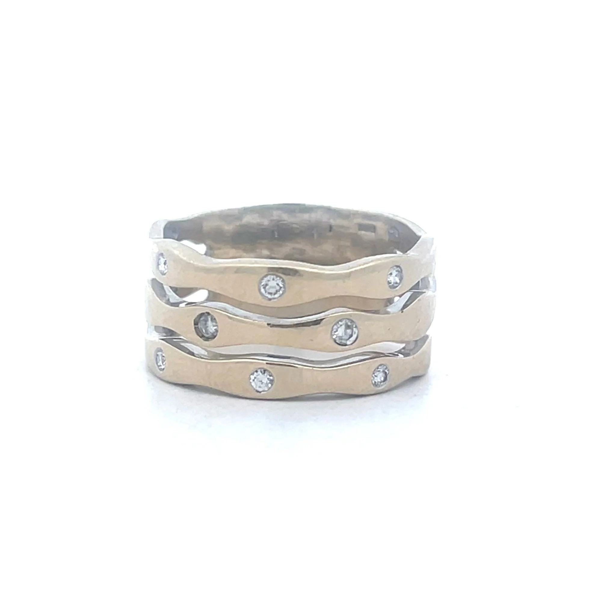 14K White Gold Three Strand Band with Diamonds Sz 13 1/2