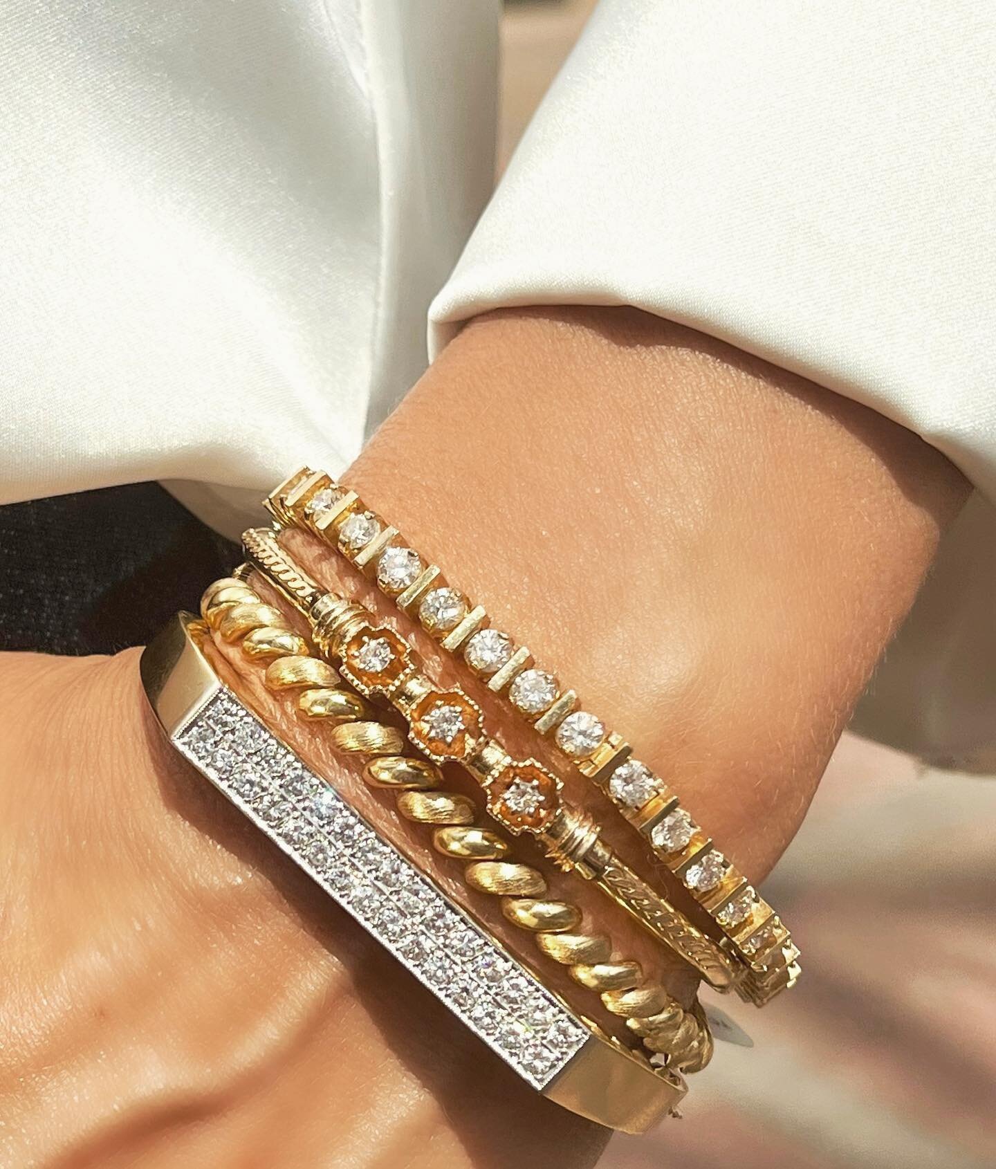 Line em up! #braceletstacks 
.
.
.
#toddandcompany #gold #diamond #braceletstacks #bracelet #vintage  #vintagestyle #jewelry #palmsprings #palmdesert #indianwells #ranchomirage #instalove #estatejewelry #laquinta