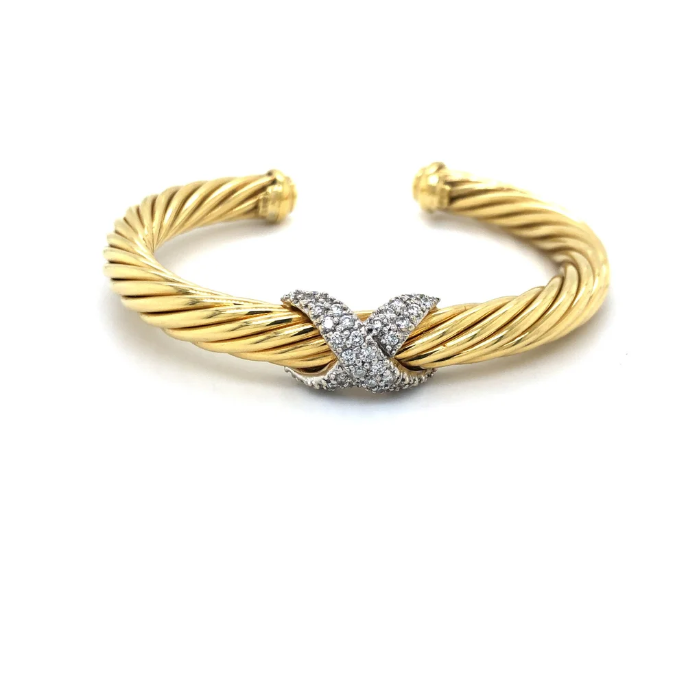 18k Gold David Yurman Diamond X Cuff Bracelet