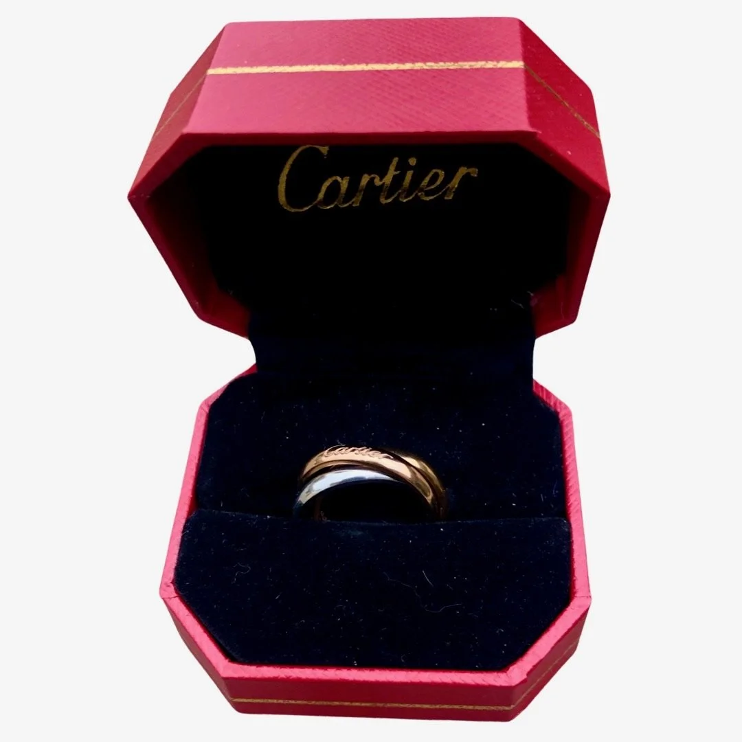 Signed Authentic 18K Tri Color Cartier Trinity Ring Size 6 w Box