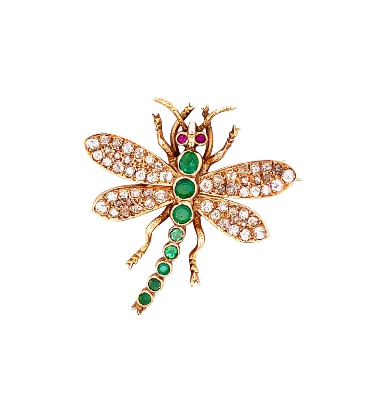 14K Ruby, DIamond & Emerald Dragonfly Pin