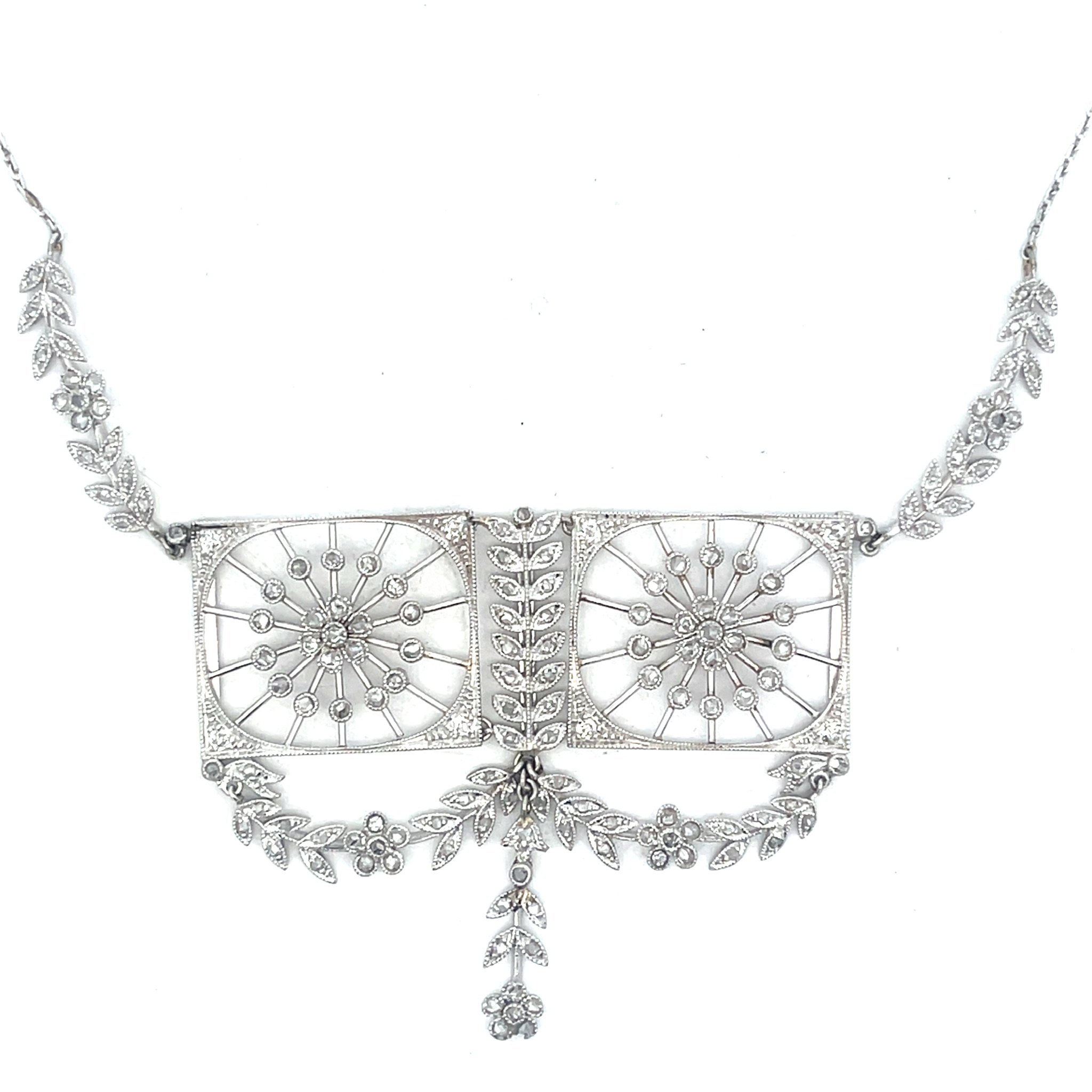 18K White Gold Edwardian Mine Cut Diamond Necklace