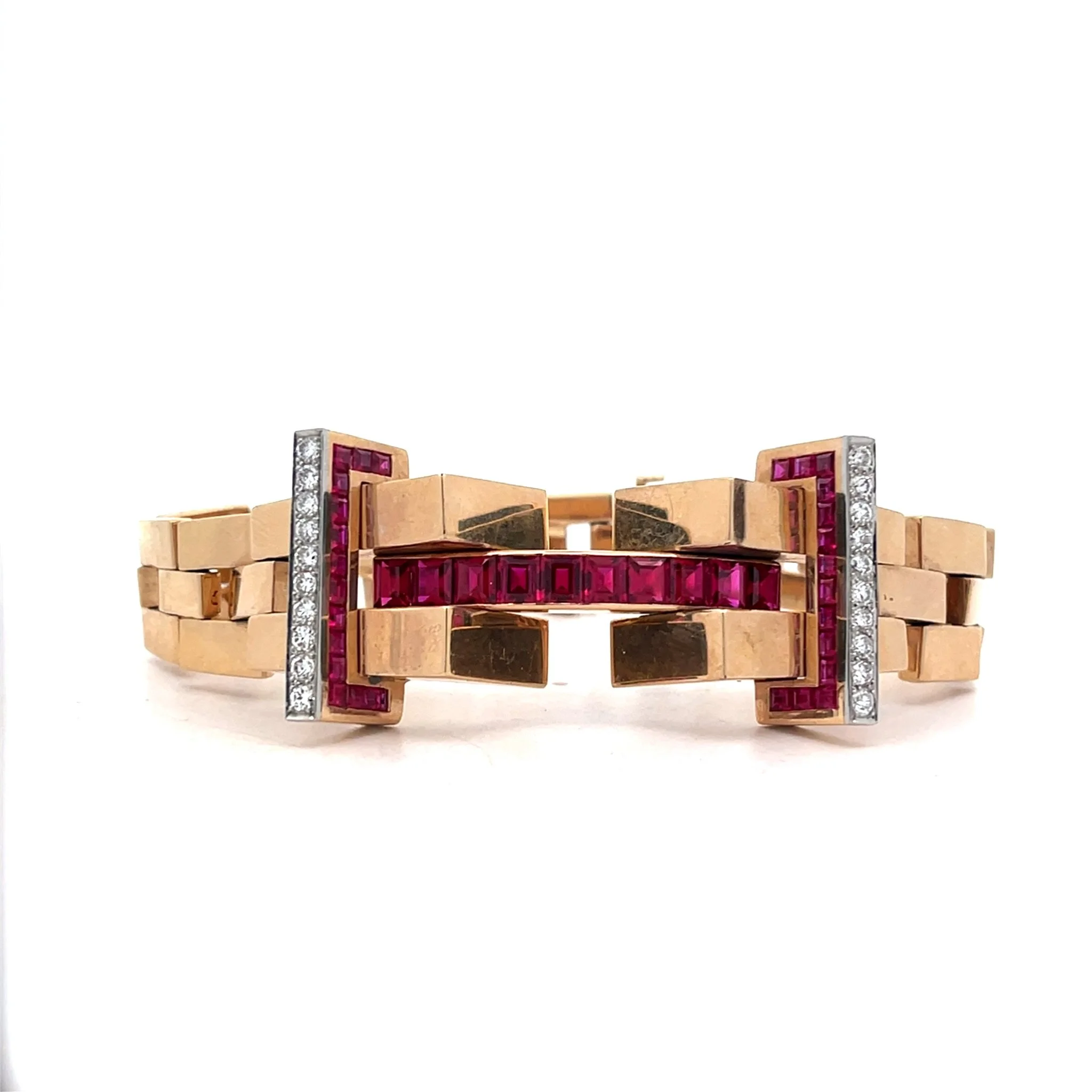 14K Retro 40's Ruby & Diamond Bracelet