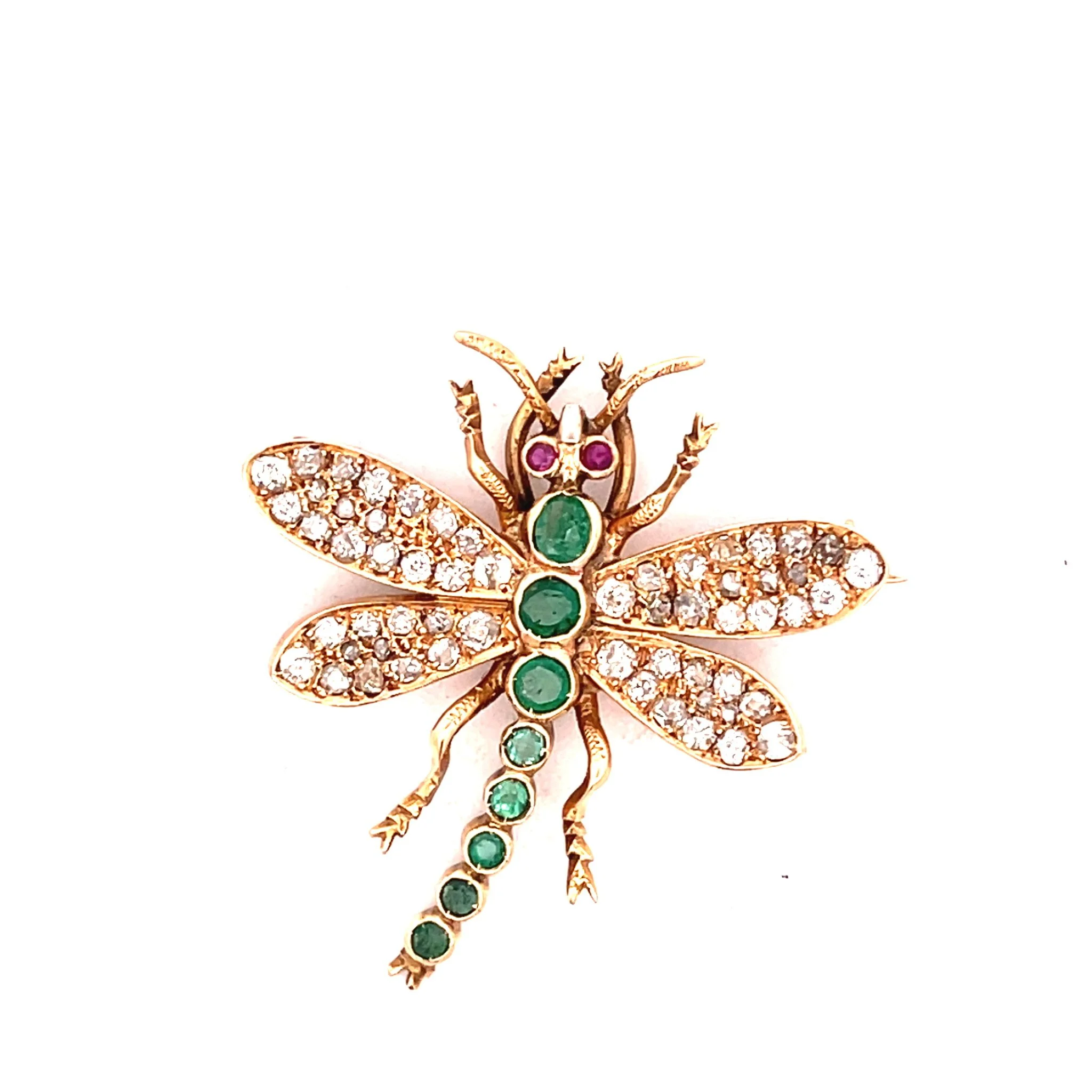 14K Ruby, DIamond & Emerald Dragonfly Pin
