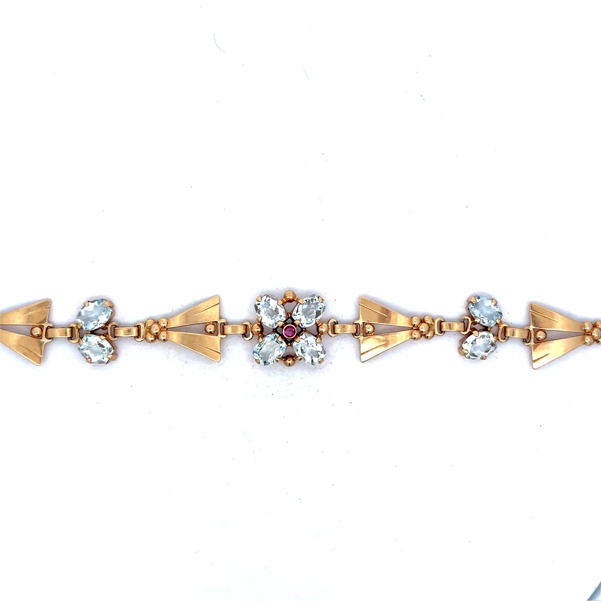 14K Vintage Aquamarine & Ruby Bracelet