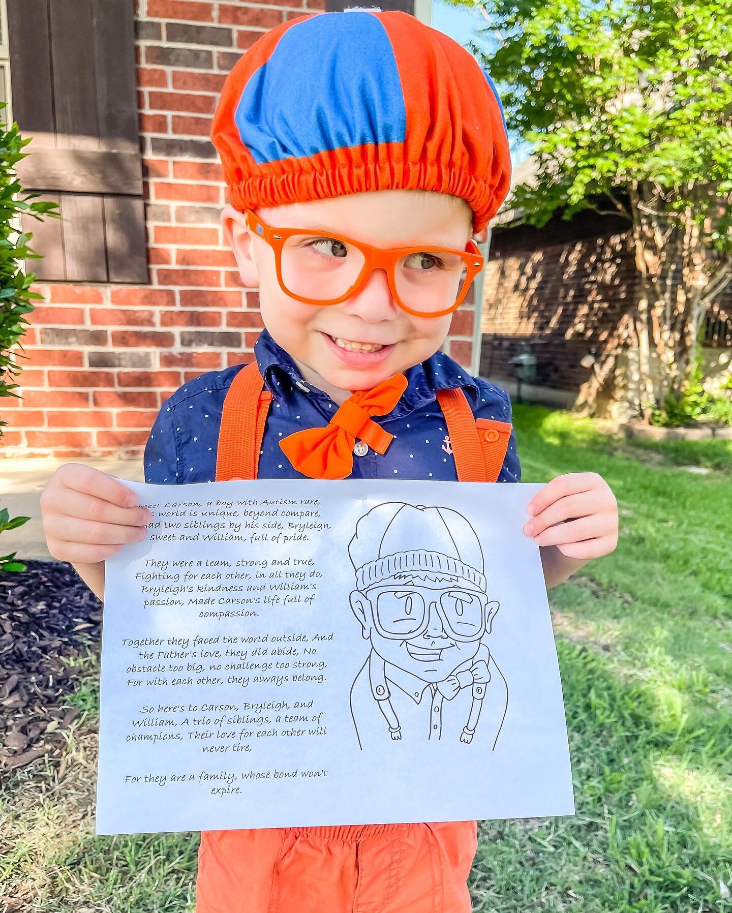 We have been blessed with some of the absolute sweetest friends who are so loving and encouraging. The Simons are definitely at the top of the list! Garrett drew this precious picture of Carson as Blippi for his birthday, and his wife Tara did the mo