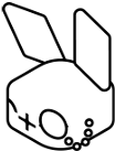 A stylized gaming controller with buttons and directional pad.