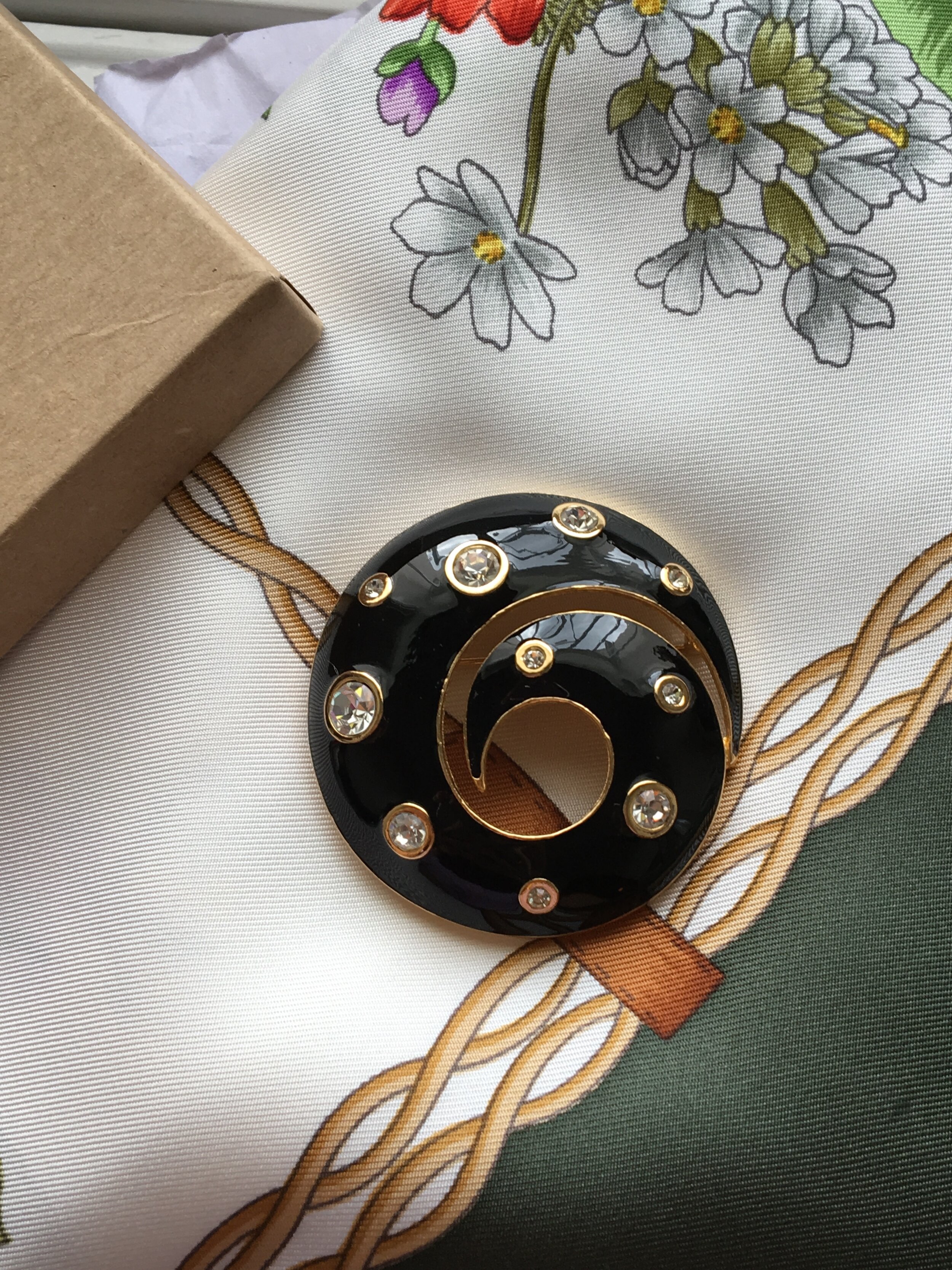 Christian Dior Black Enamel Swirl Brooch