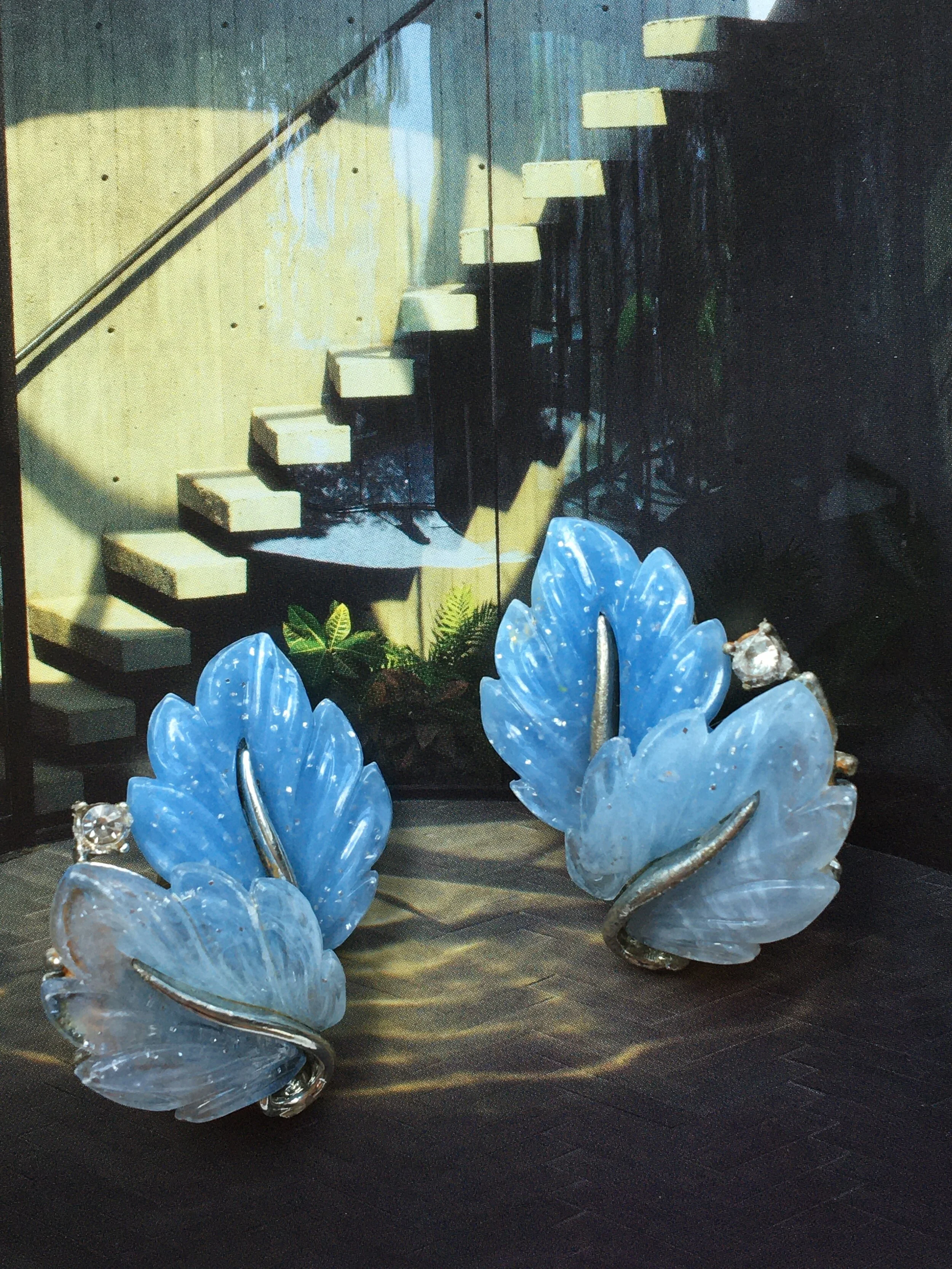 Coro Blue Leaves Earrings