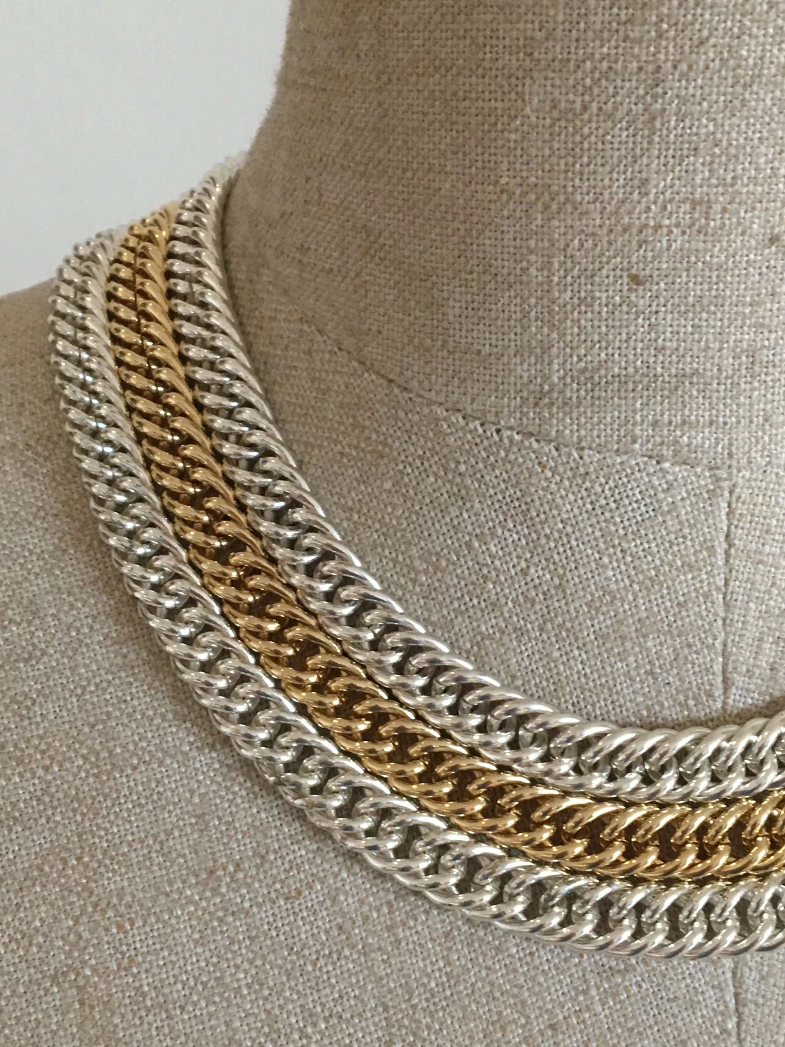 Givenchy Silver Gold Triple Chain Necklace