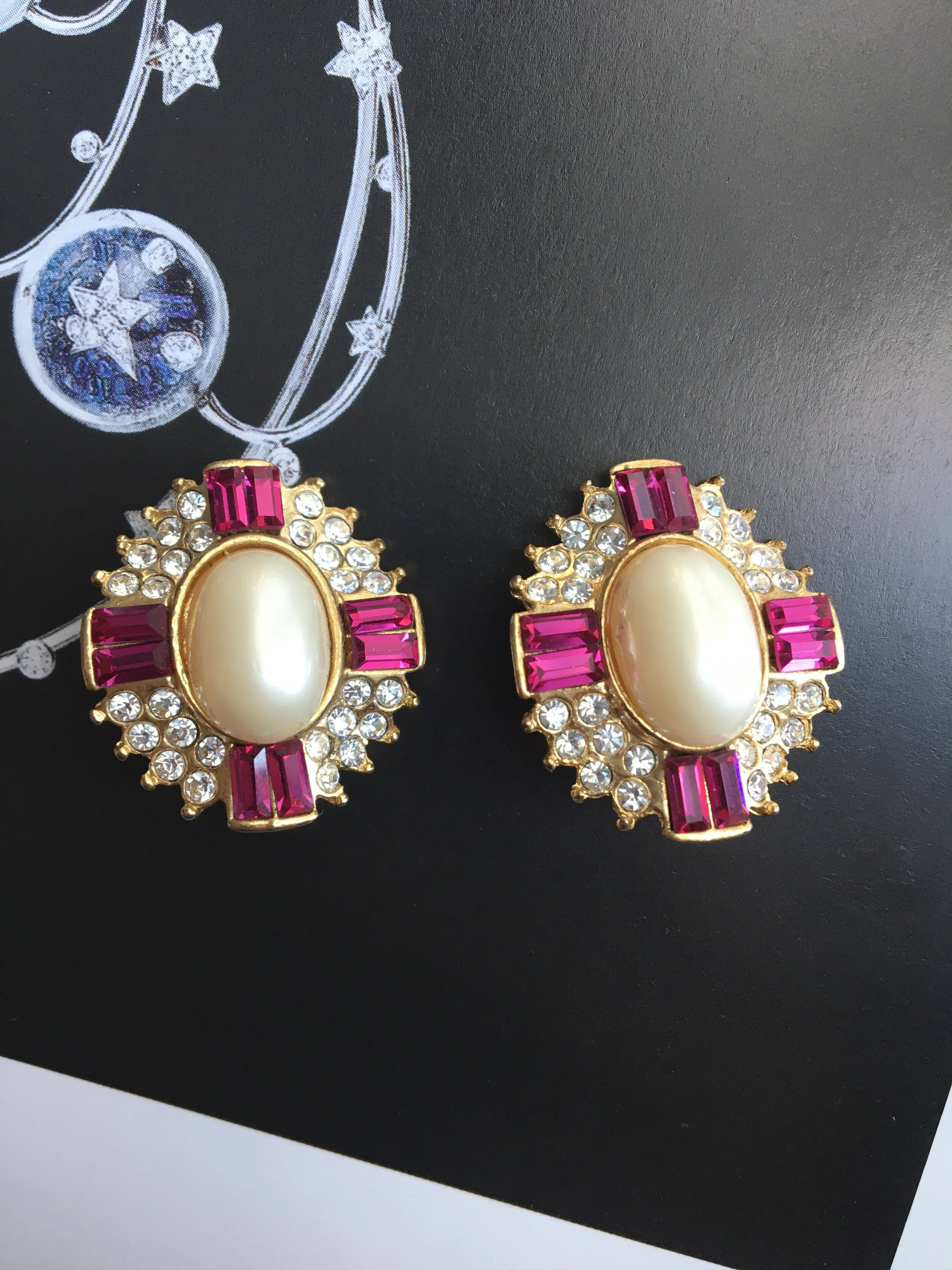 Vintage Ruby Pearl Earrings