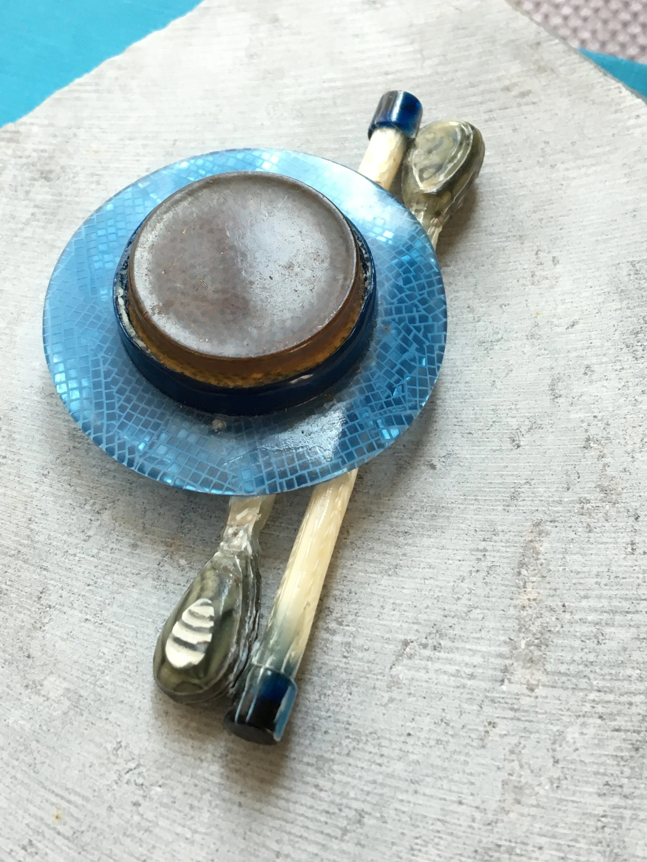 Lea stein Hat and Walking Stick Brooch