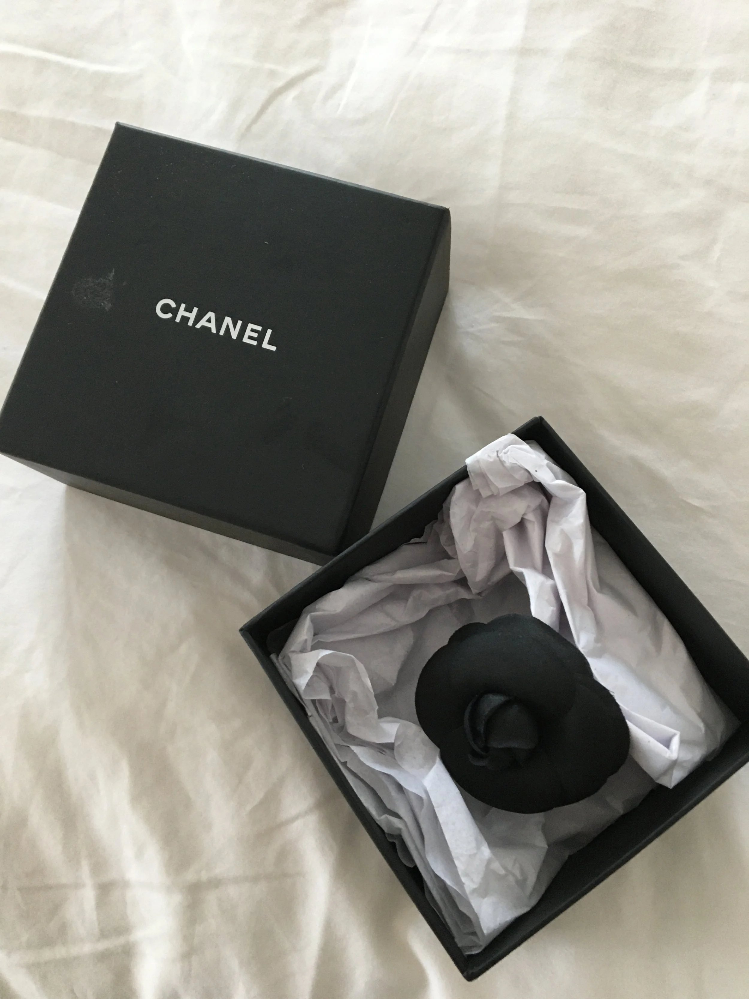 Chanel Black Camellia Brooch