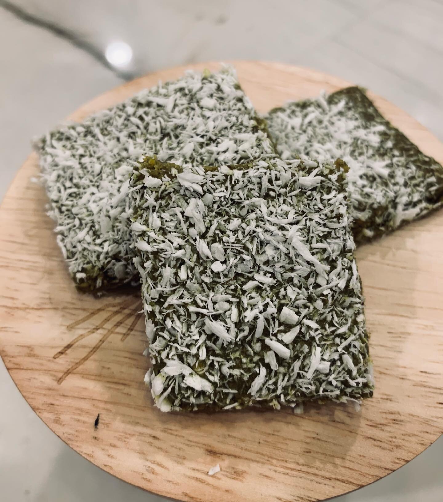 Green Goddess Protein Bars came out more like dessert than a snack this time. I added a dash of rice bran syrup and coconut flakes on top!  The whole house loved this #cleanse food. I&rsquo;m throwing in more pistachios and pepitas into the dehydrato