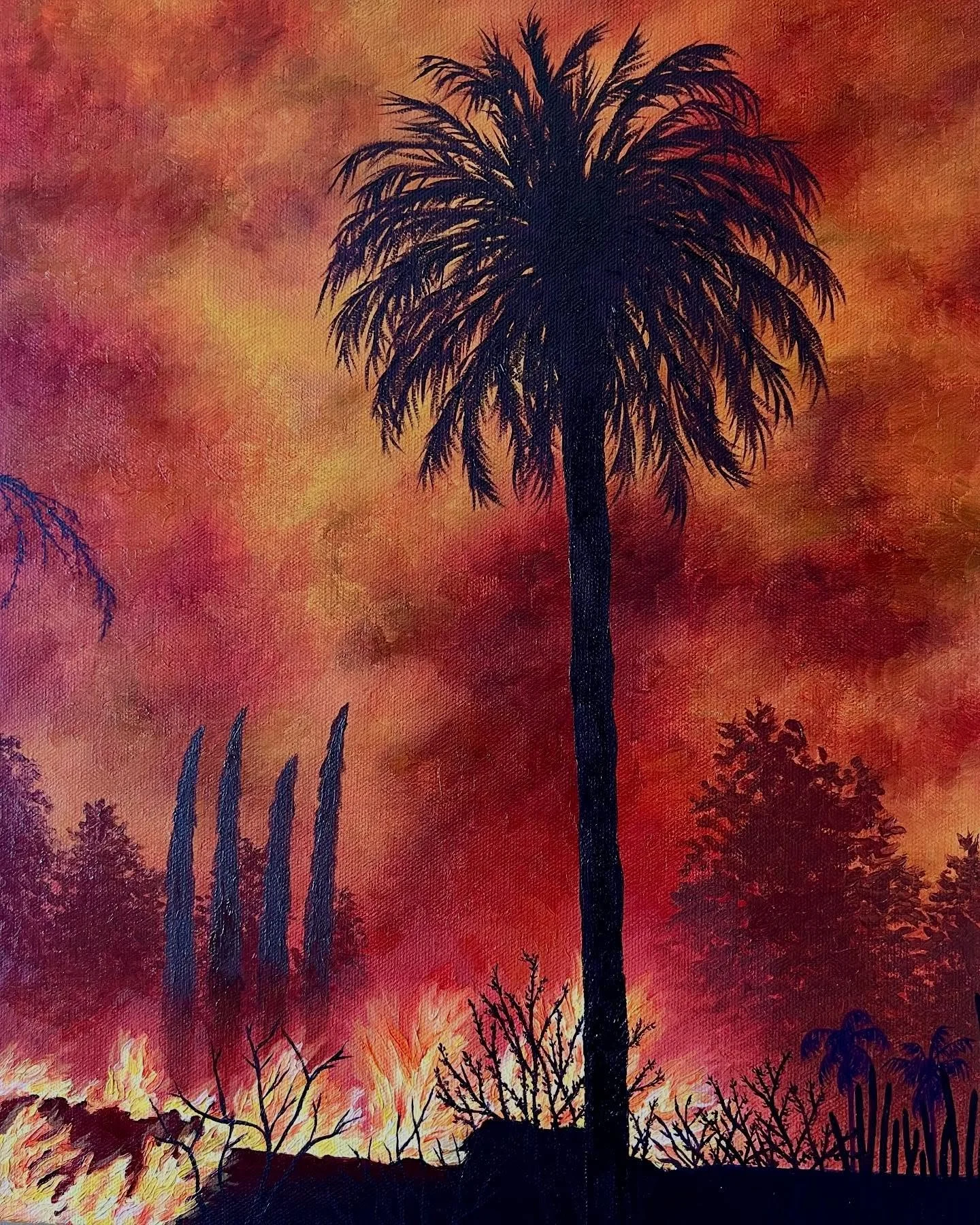 Eaton Inferno (14&rdquo;x18&rdquo;), oil on canvas

As an artist, I paint southern California landscapes. As a Pasadena resident, I feel heartbroken and shaken by the tragedy of the Eaton Fire. It seemed only fitting that I should continue painting t