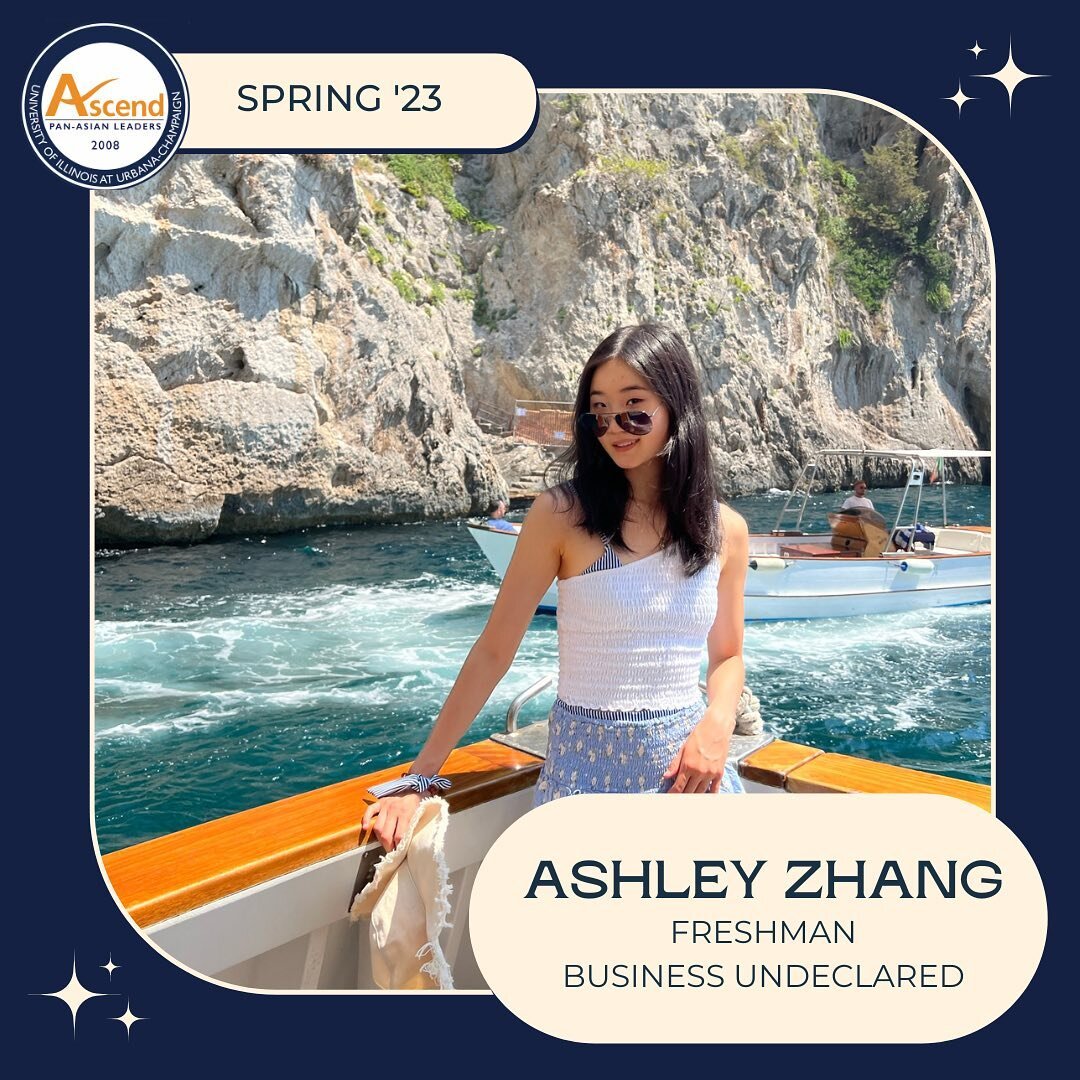 Our next new member from the Spring &rsquo;23 class is Ashley Zhang! Ashley is a freshman from Palatine, currently in business undeclared. She loves ice cream and her dog Lulu! Ashley is also really into skincare, so hopefully she drops the routine a