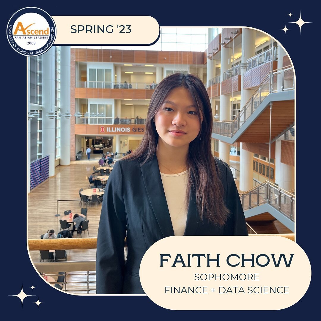 The latest member of our Spring &lsquo;23 class is Faith Chow, Bay Area native. Faith is a sophomore studying Finance and Data Science from Palo Alto! Faith is rather fond of sloths and sushi, and we will not make another sushi joke. Aside from citiz