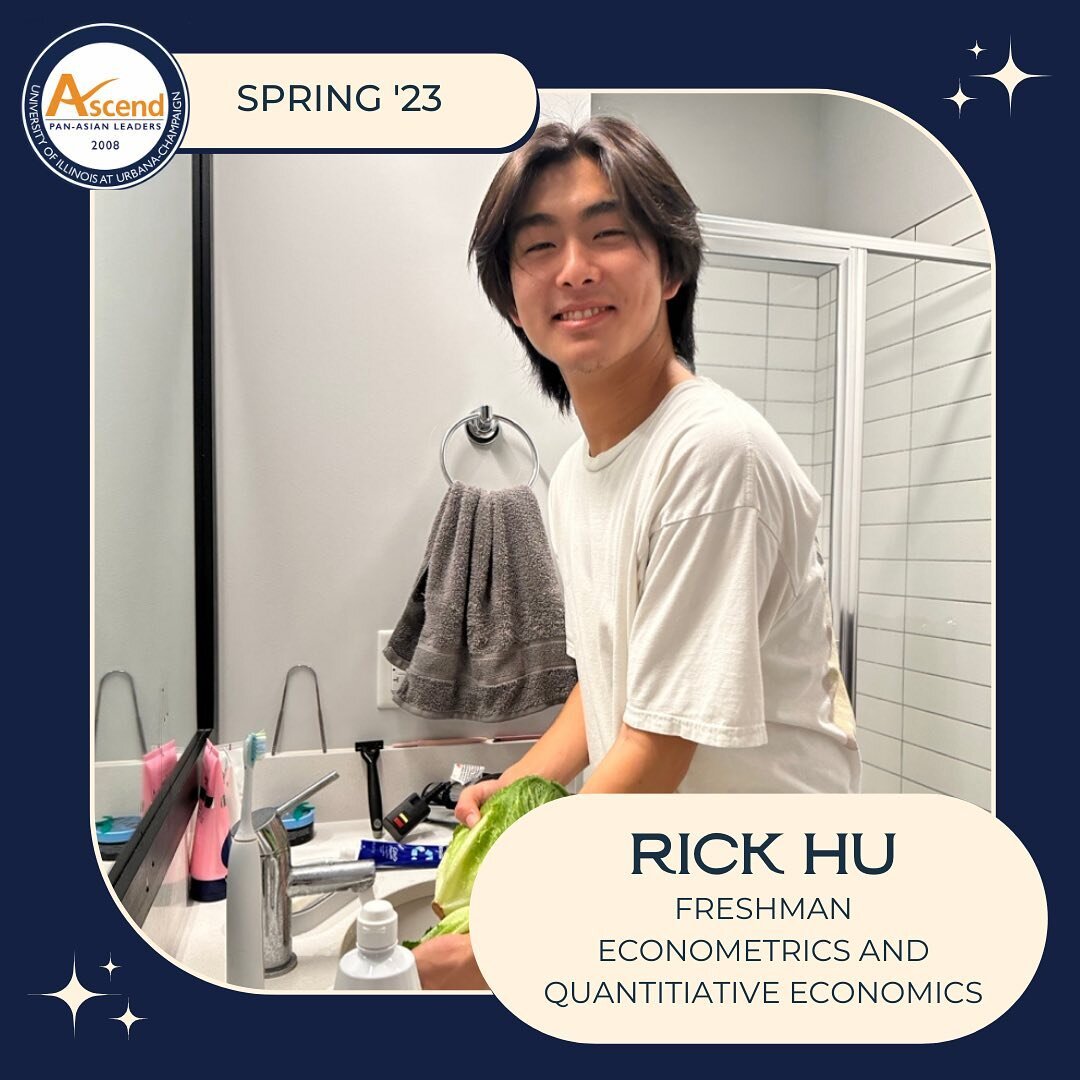 The next member of our Spring &lsquo;23 class is here, and better than ever. Rick Hu, Thousand Oaks native, is a freshman studying econometrics and quantitative economics. His favorite food, outside of lettuce he washes in the 707 bathrooms, is his m