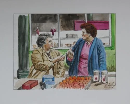 WATERCOLOUR  GOSSIPING ON COAL QUAY 20X16 OA.JPG