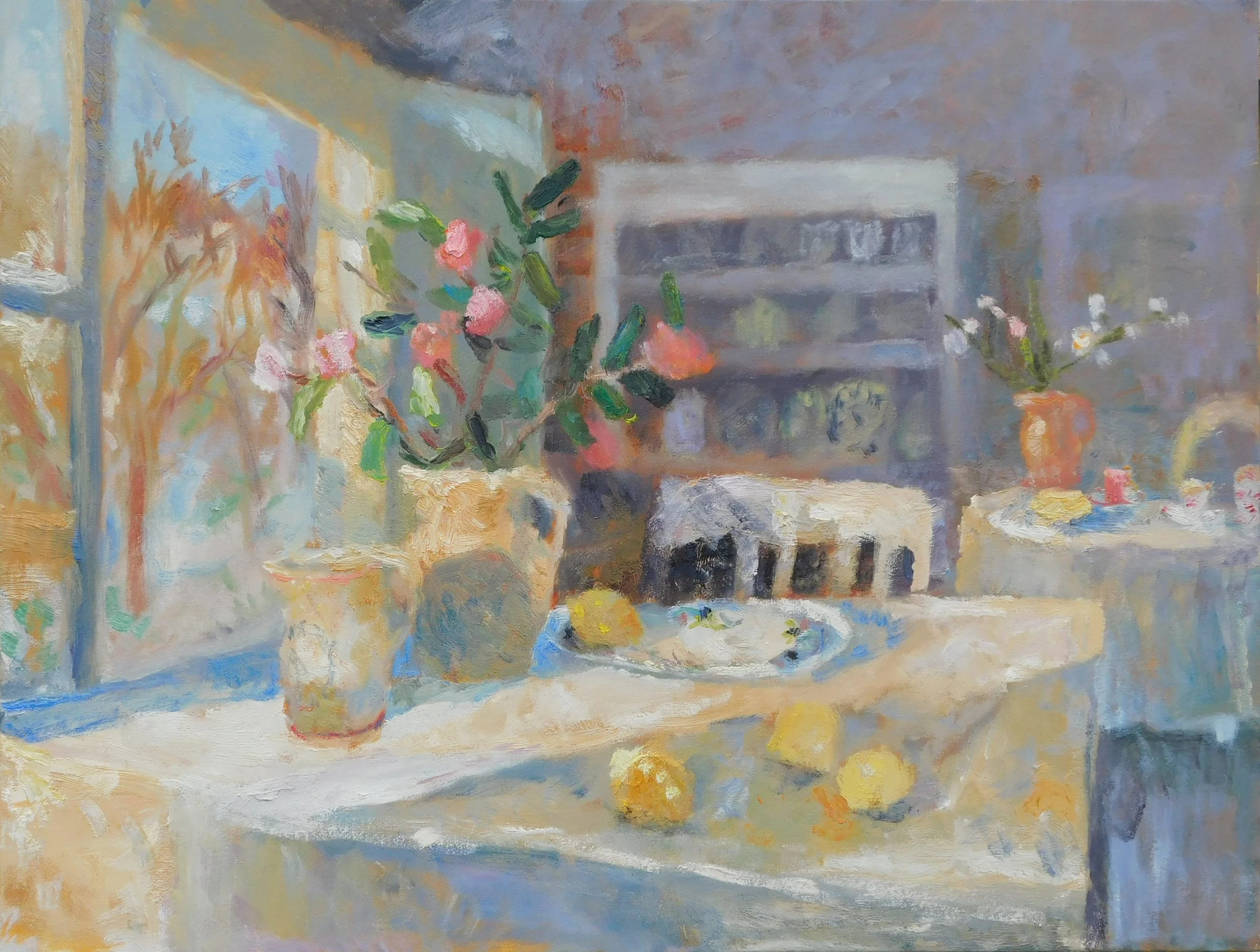 The Blues of Frost Outside, 76 x 100 cm, oil on canvas, 2023 Poem: I sleep