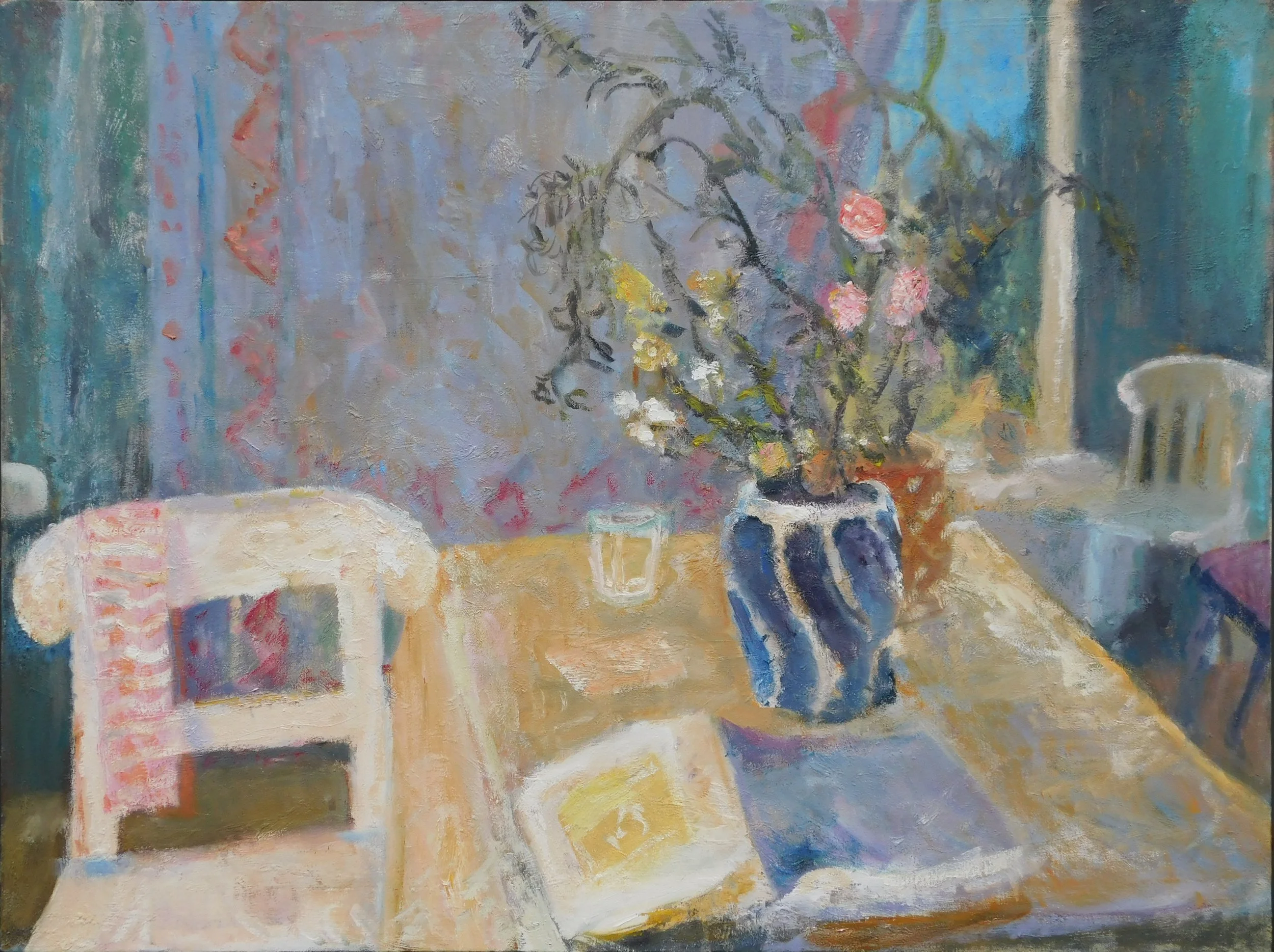 Looking at a Book, 76 x 101 cm, oil on canvas 2021-2022 Poem: More Colours