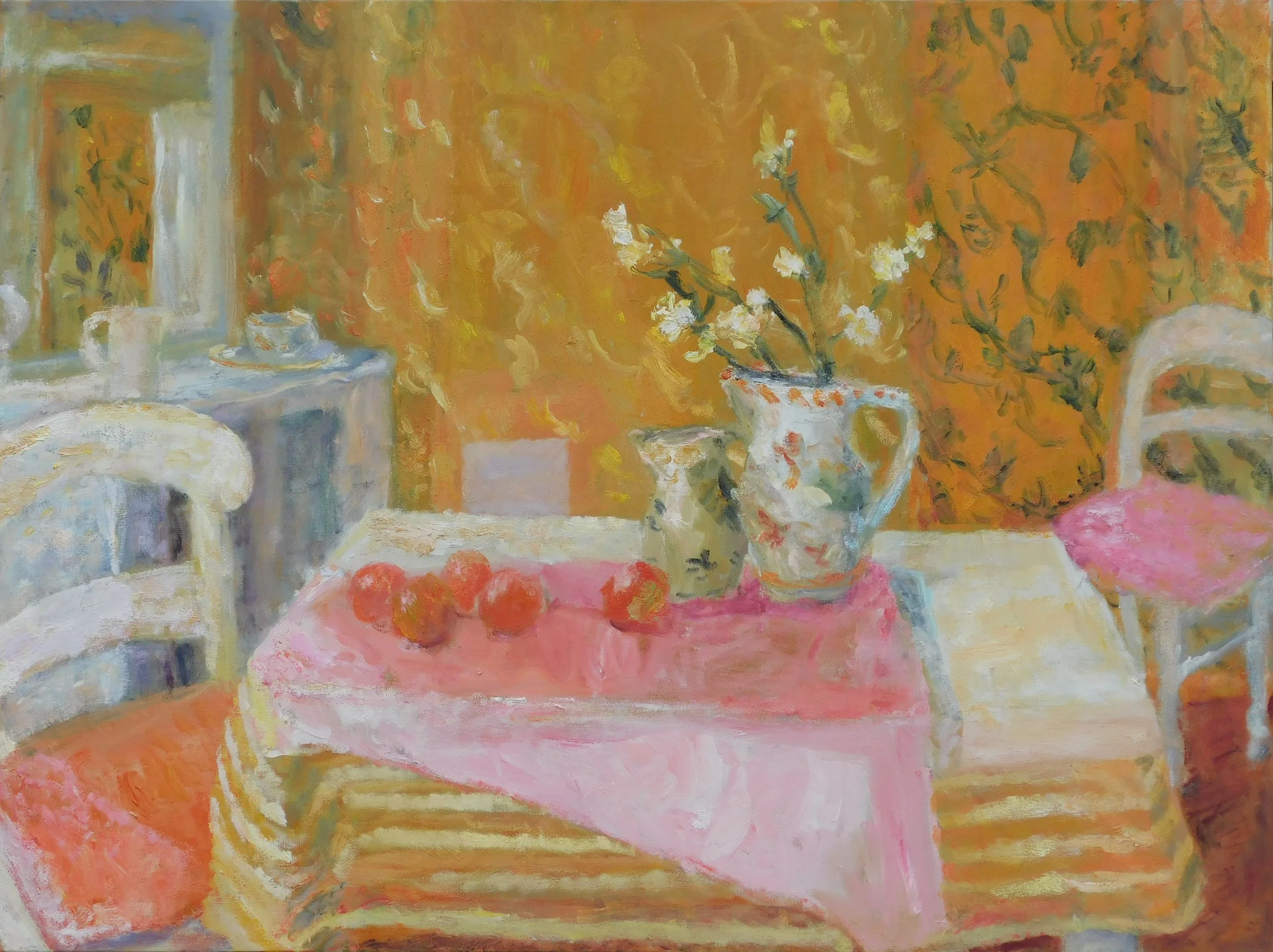 Double Pink, 75.5 x 105 cm, oil on canvas 2022-2023 Poem: Telling Colour