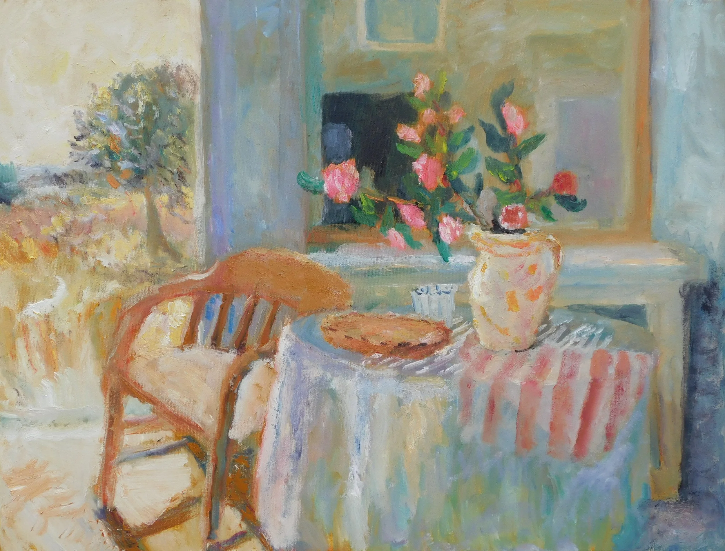 Spring Warmth and Camellias, 76 x 100cm, oil on canvas, 2023