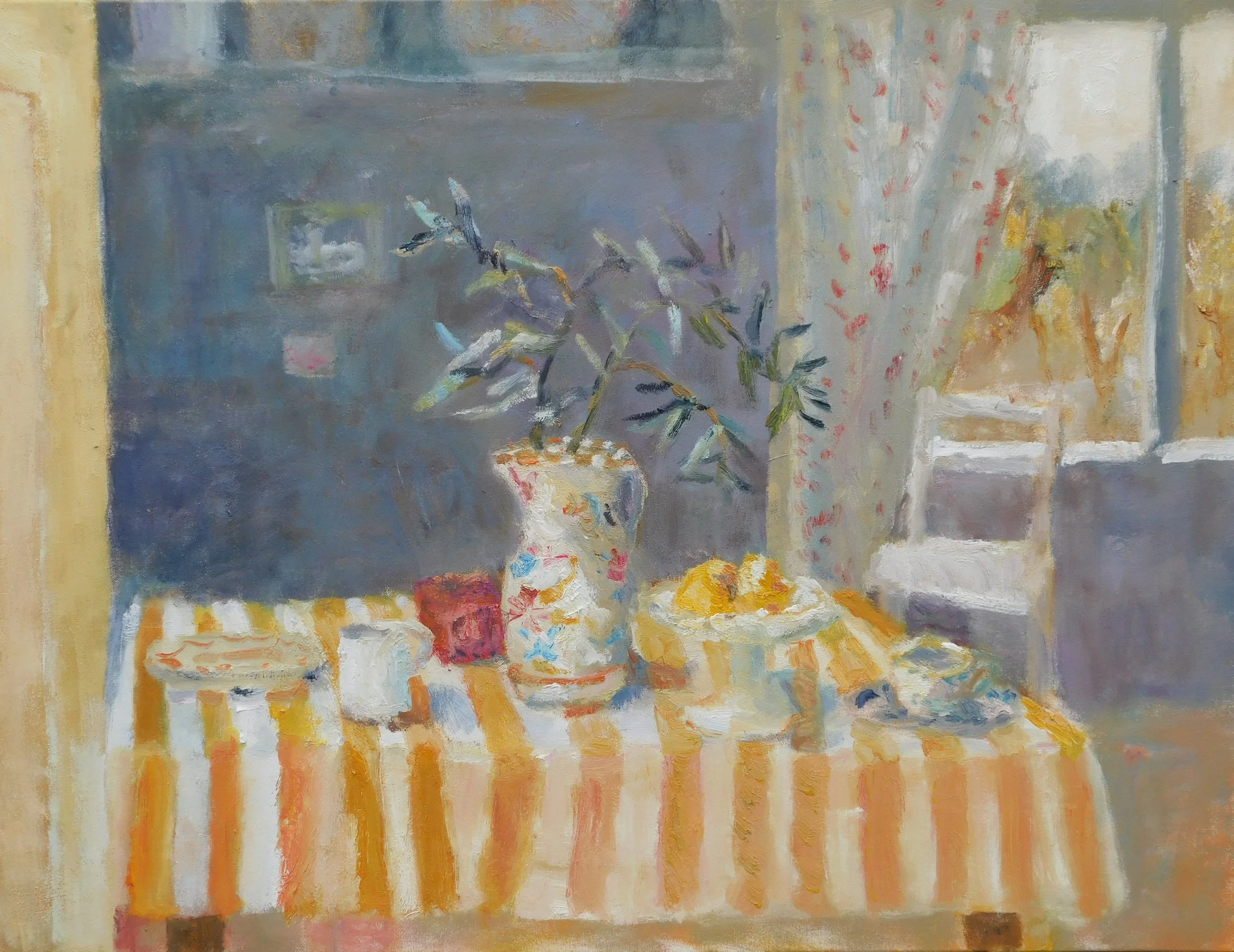 The Yellow and White Striped Cloth, 76 x 100 cm, oil on canvas, 2022 	 