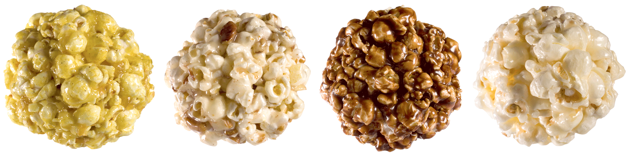 popcorn balls gif four different flavors curry chocolate nut and plain