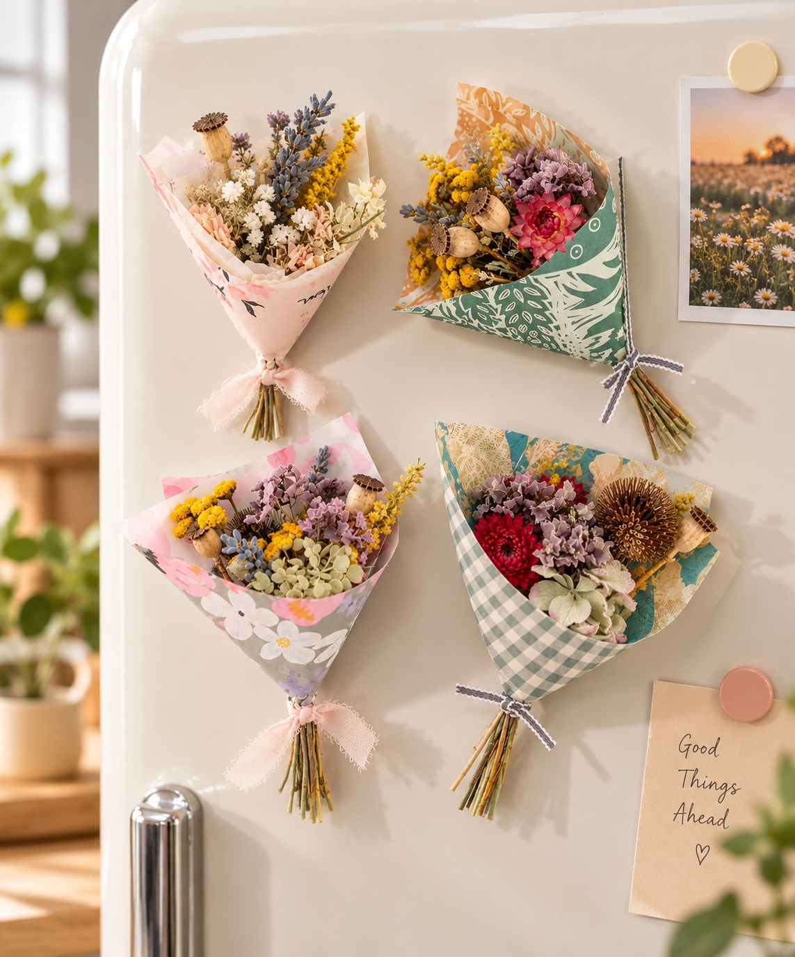 Dried Flower Magnets on a Retro Fridge.png