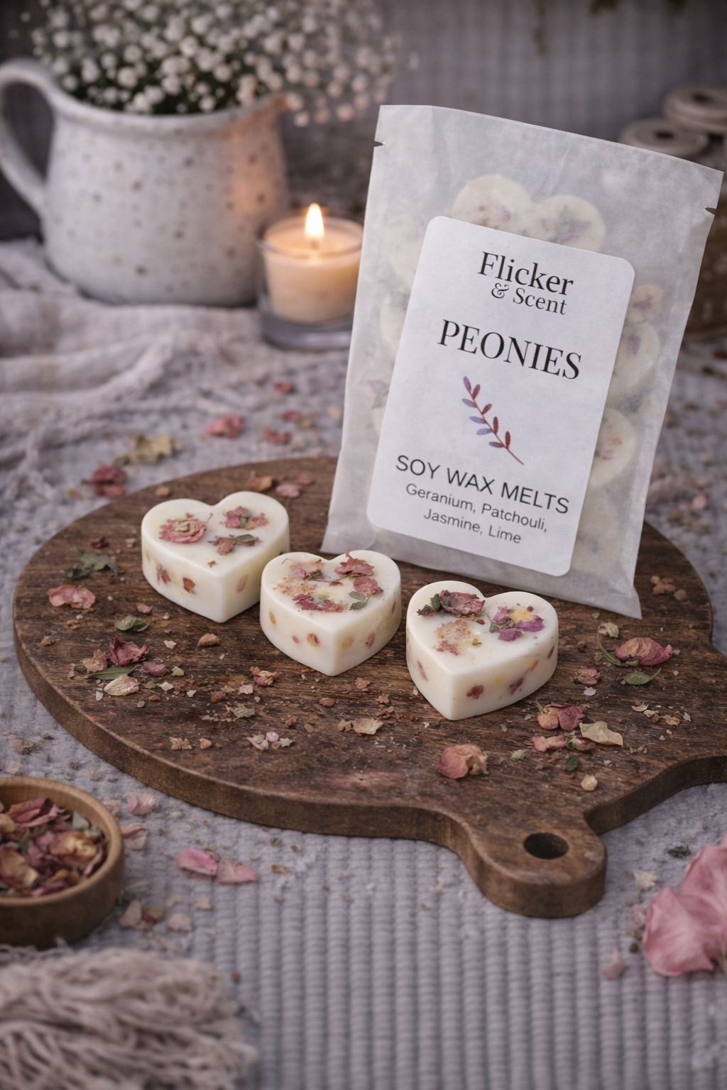 Peonies Botanical Wax Melts with Essential Oils (pack of 5)