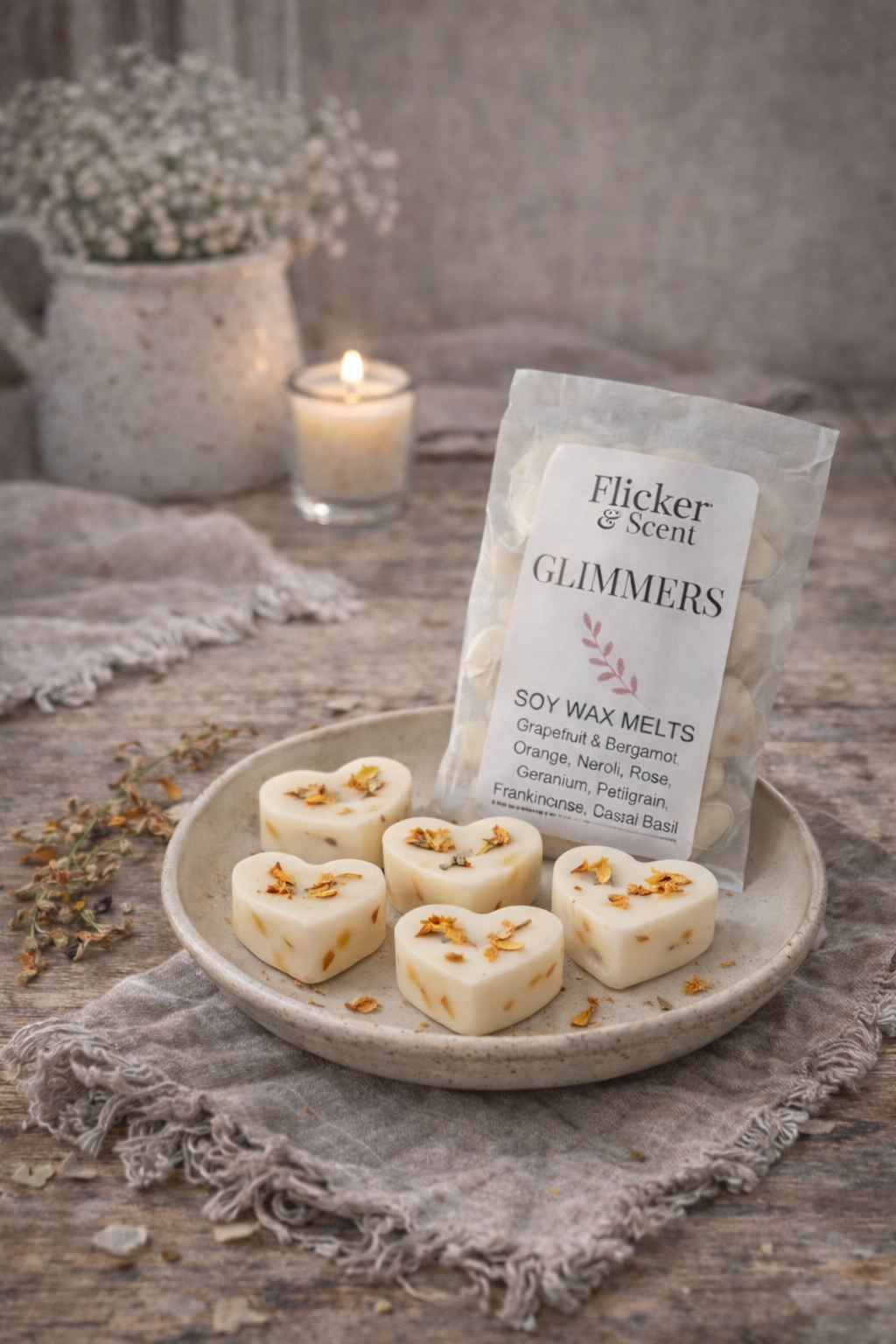 soy ax melts with essential oils from flicker & scent