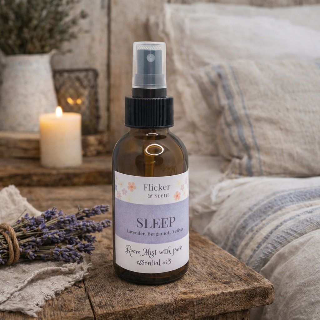 Sleep Room Spray from Flicker & Scent with vetiver, lavender and bergamot essential oils