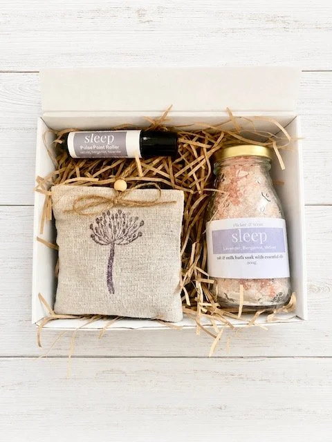 Sleep Gift Box –  Bath Soak, Lavender Bag  & Rollerball