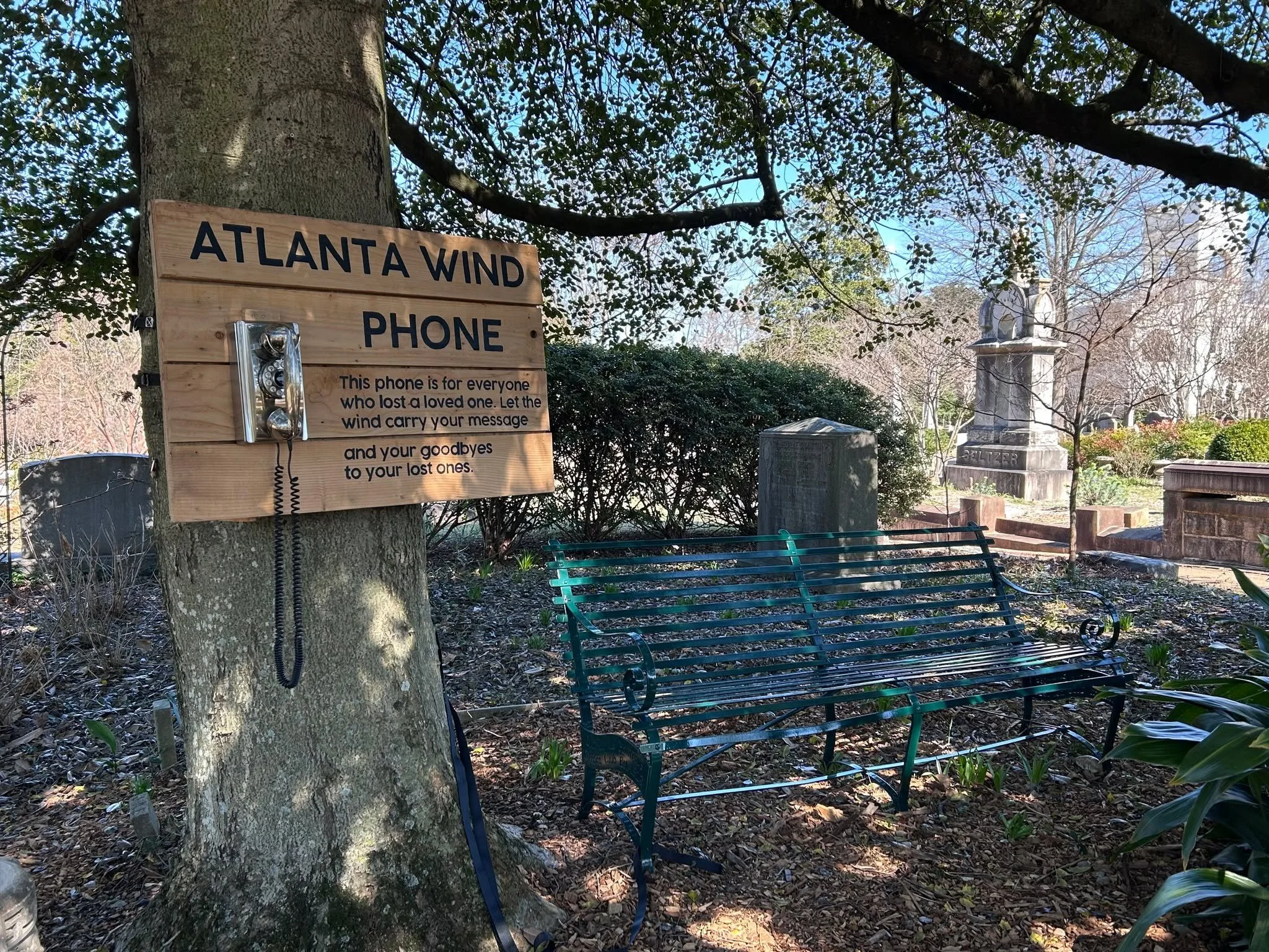 Following its 2025 debut in Downtown Atlanta, the Atlanta Wind Phone has found a new home at Oakland Cemetery. 
.
A wind phone provides a safe space to share your feelings with the people you miss -- a memory, thoughts of love, or even something left