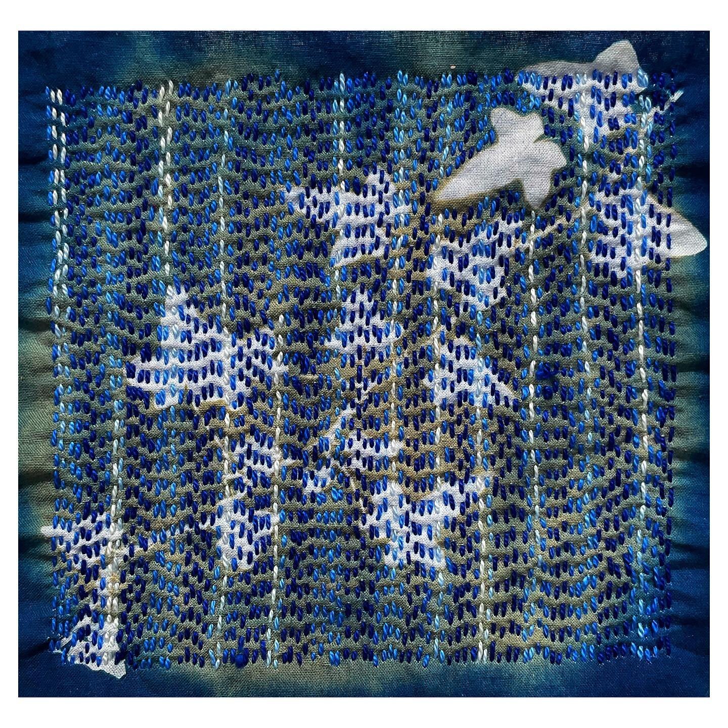 Stitched using the #sashiko technique #ivy #cyanotype on fabric