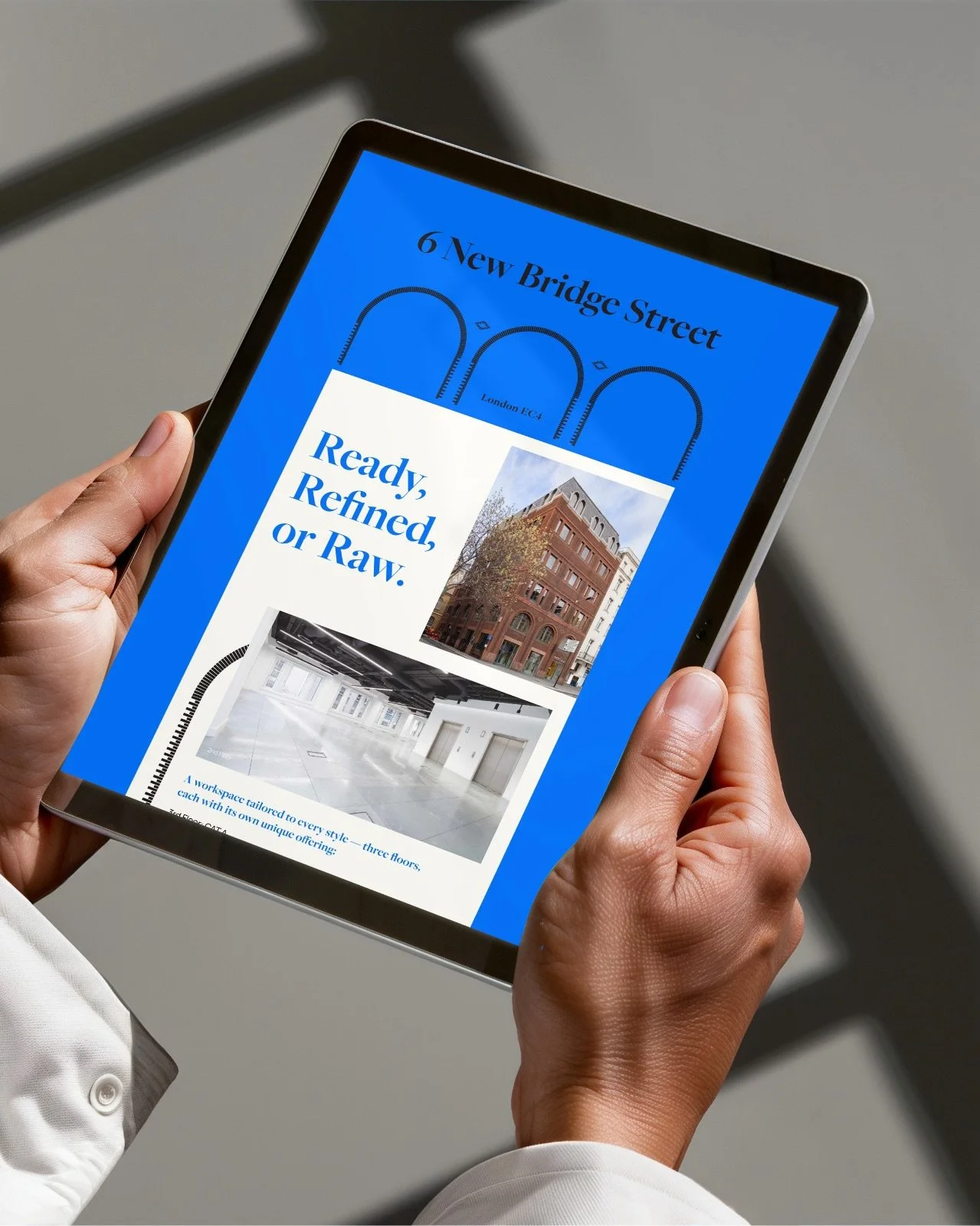 Ready. Refined. Or Raw.
Three ways to experience 6 New Bridge Street.

Working with Gale Priggen, we brought the space to life with a bold, standout brand, engaging HTML and eye-catching window contravision&mdash;designed to showcase the building&rsq