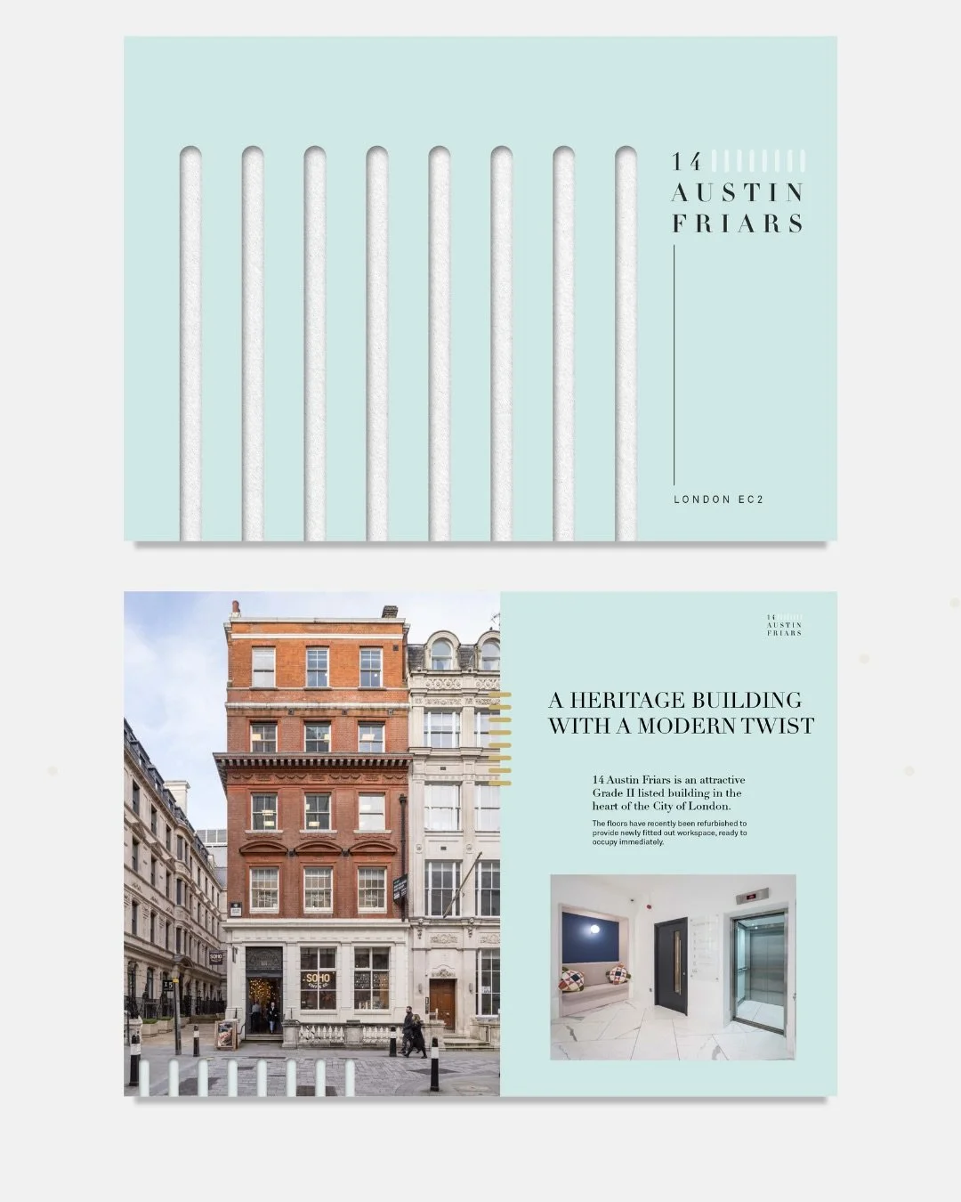 Looking back at 14 Austin Friars, working with @fishergermanllp 

The branding direction was inspired by the pattern within the building&rsquo;s exterior brickwork, helping create a visual identity that felt connected to the space itself rather than 