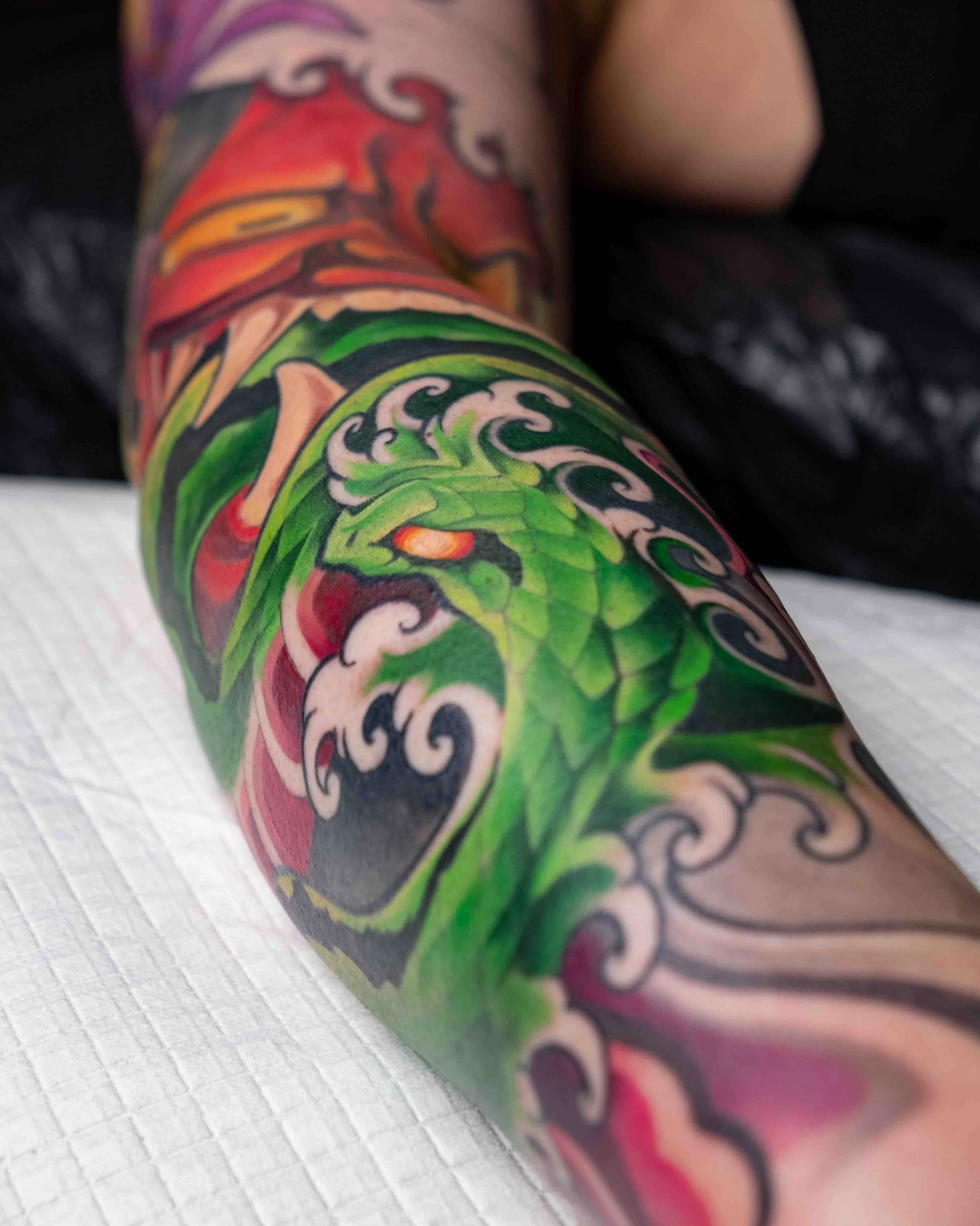 Holiday - colourwork sleeve. neo-japanese green dragon.jpeg